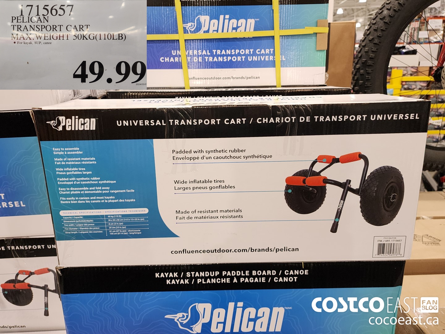 1715657 PELICAN TRANSPORT CART MAX. WEIGHT 50KG(110 LEB) $49.99