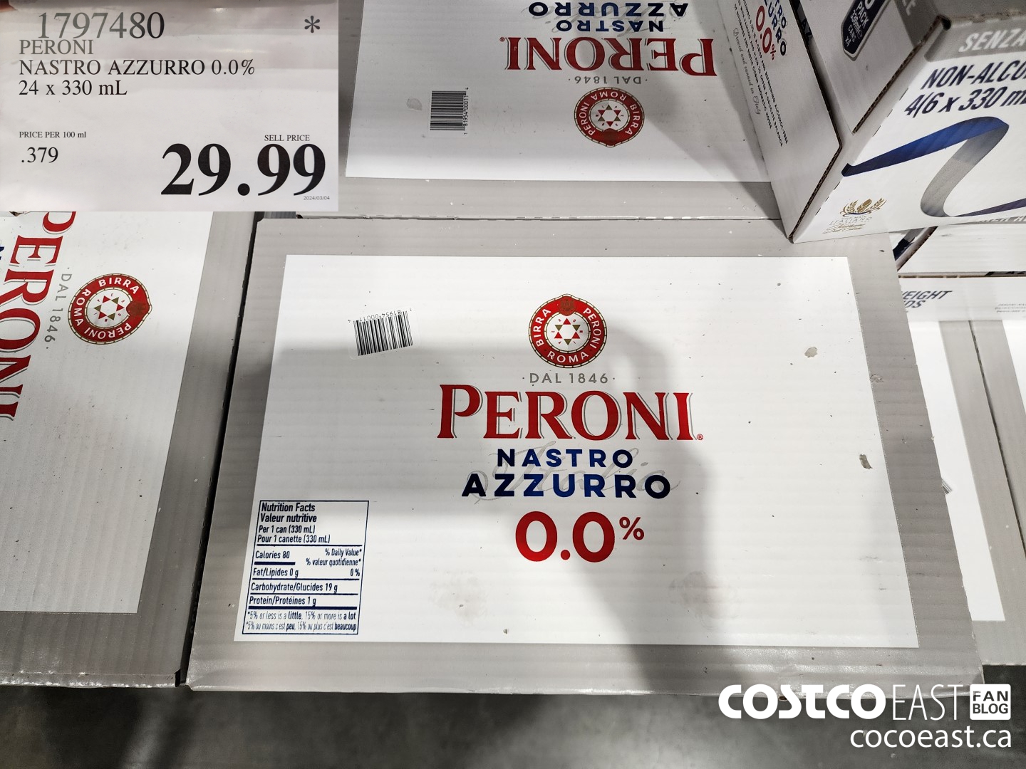 1797480 PERONI NASTRO AZZURRO 0.0% 24 x 330 mL $29.99