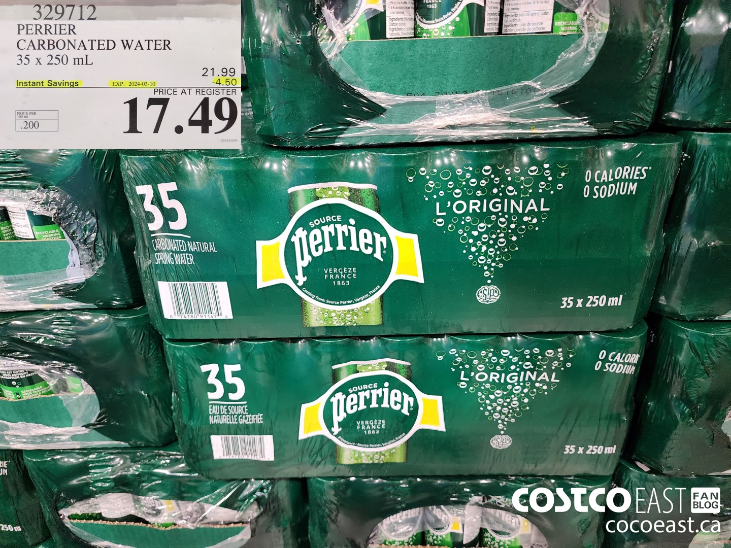 329712 PERRIER CARBONATED WATER 35 X 250 ML ($4.50 INSTANT SAVINGS EXPIRES ON 2024-03-10) $17.49