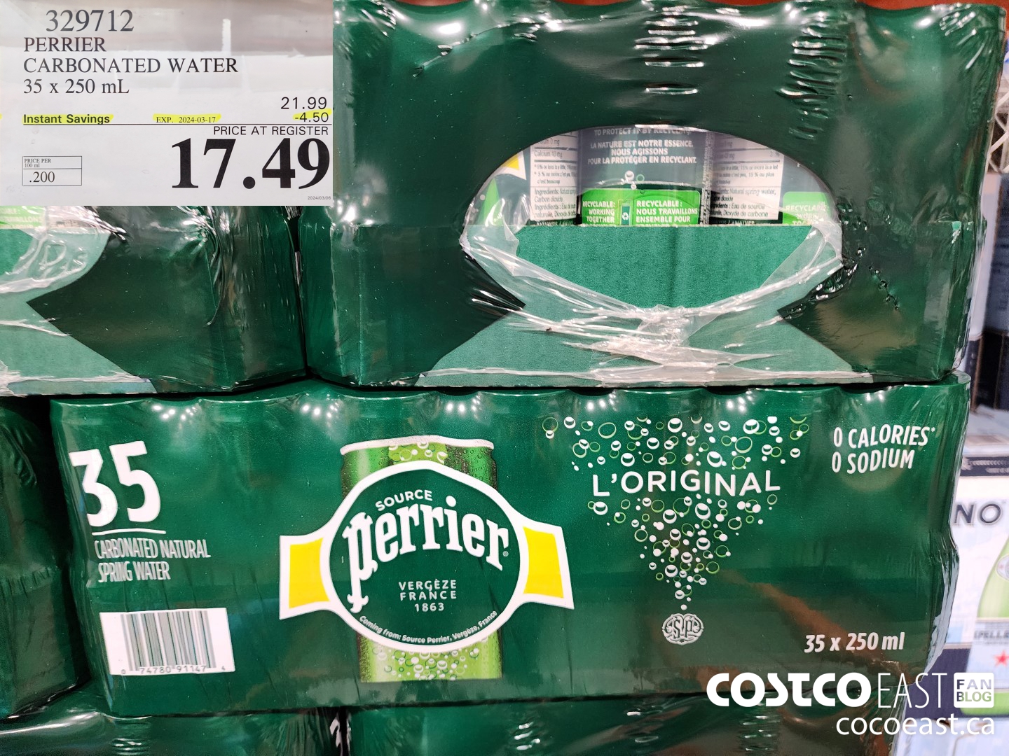 329712 PERRIER CARBONATED WATER 35 X 250 ML ($4.50 INSTANT SAVINGS EXPIRES ON 2024-03-17) $17.49