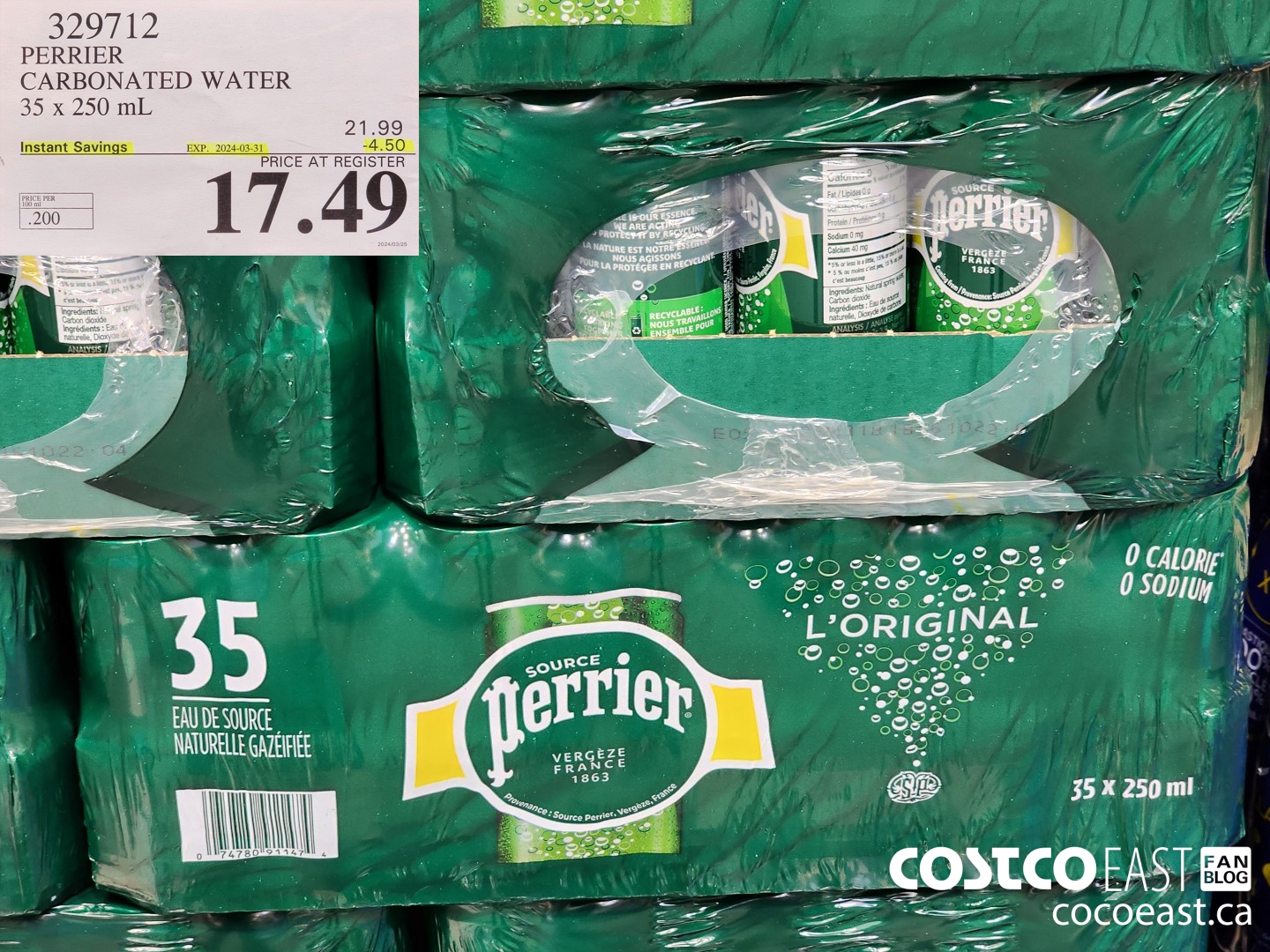 329712 PERRIER CARBONATED WATER 35 X 250 ML ($4.50 INSTANT SAVINGS EXPIRES ON 2024-03-31) $17.49