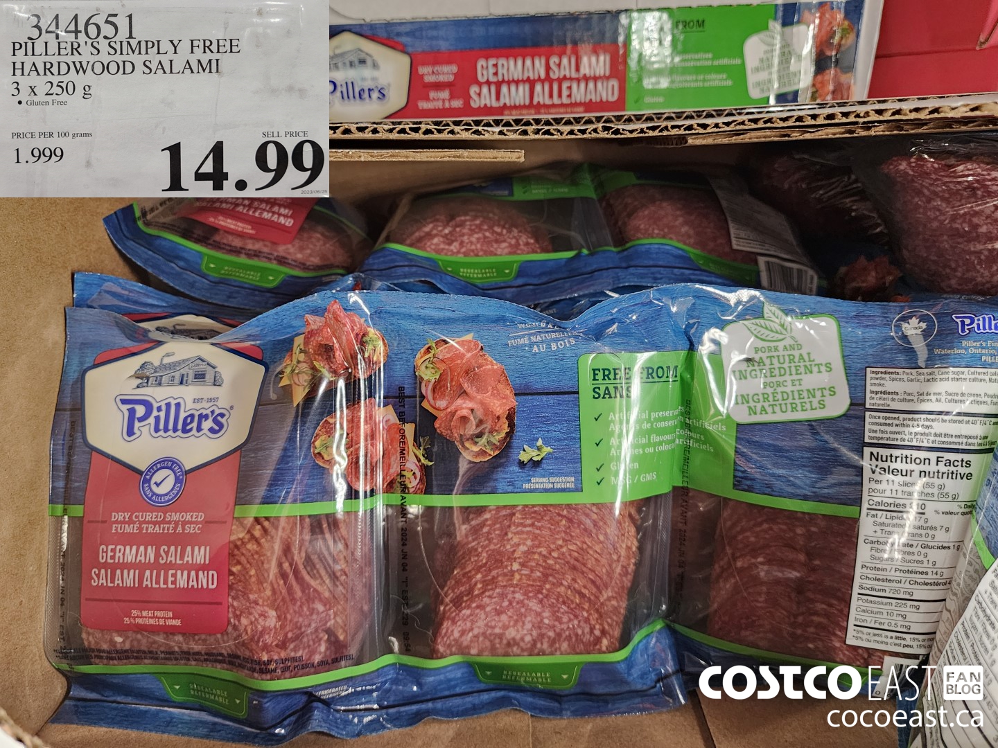 344651 PILLER'S SIMPLY FREE HARDWOOD SALAMI 3 X 250 G $14.99