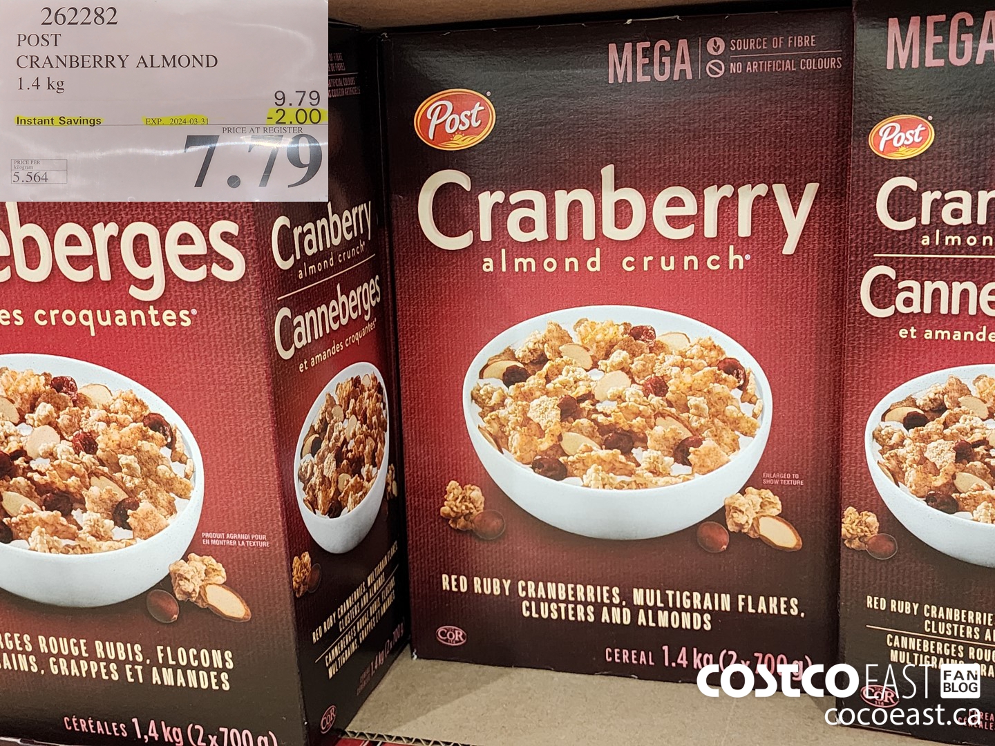 262282 POST CRANBERRY ALMOND 1.4 KG ($2.00 INSTANT SAVINGS EXPIRES ON 2024-03-31) $7.79