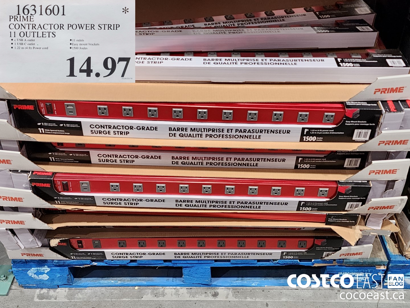 1631601 PRIME CONTRACTOR POWER STRIP 11 OUTLETS $14.97