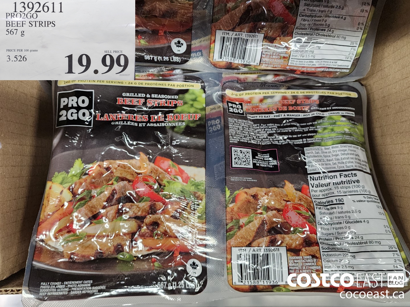 1392611 PRO2GO BEEF STRIPS 567 g $19.99