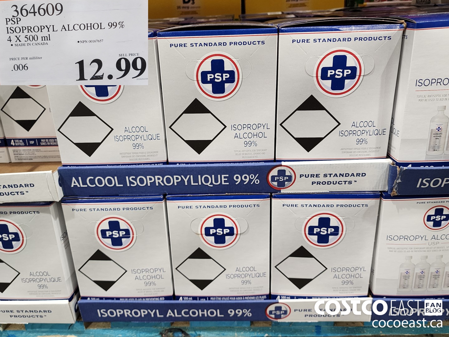 364609 PSP ISOPROPYL ALCOHOL 99% 4 X 500 ML $12.99