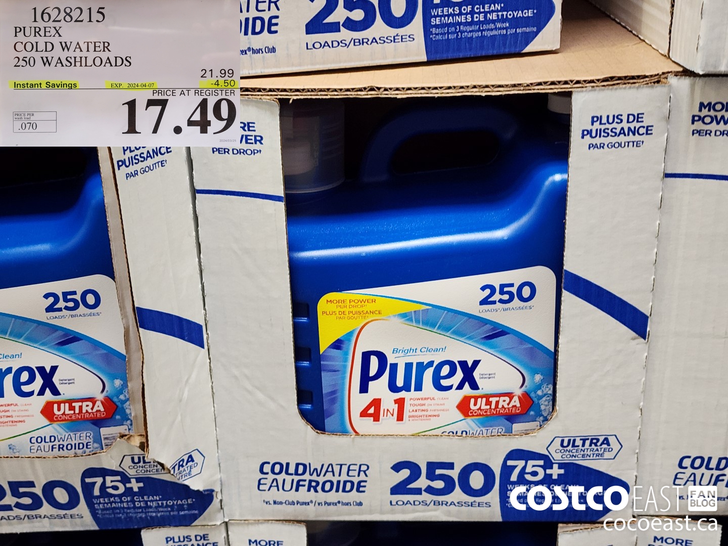 1628215 PUREX COLD WATER 250 washloads ($4.50 INSTANT SAVINGS EXPIRES ON 2024-04-07) $17.49
