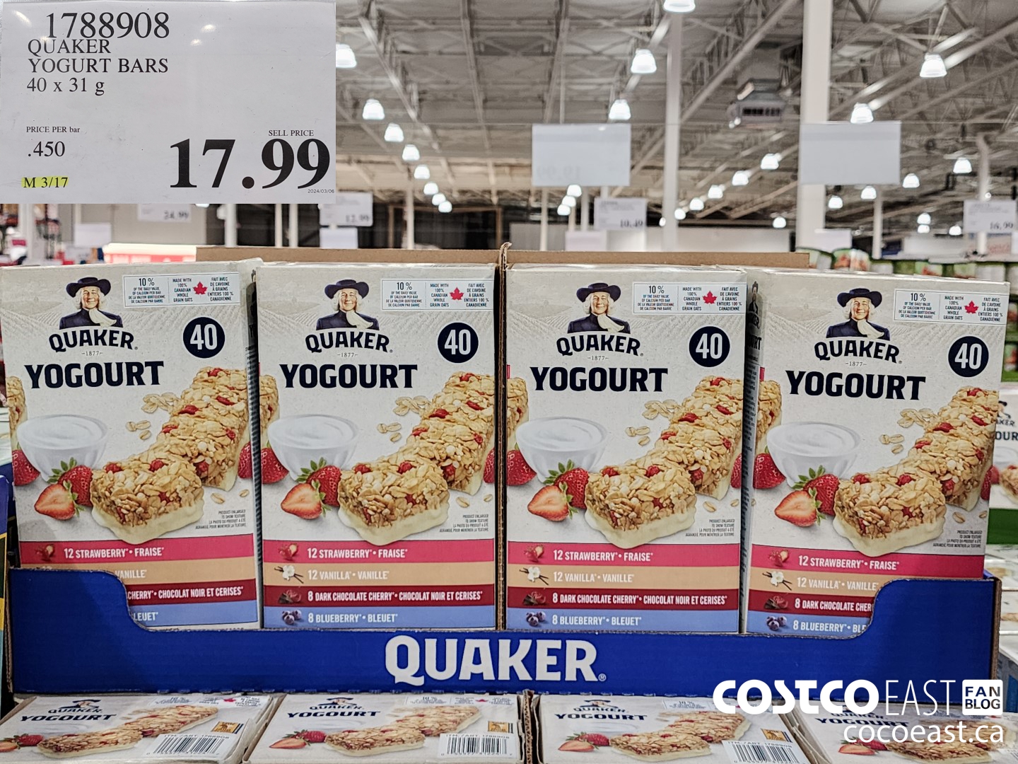 1788908 QUAKER YOGURT BARS 40 x 31g $17.99