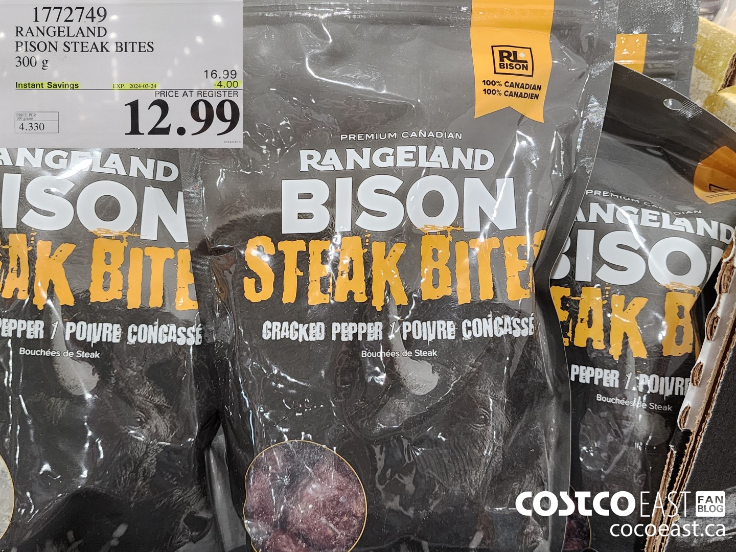 1772749 RANGELAND BISON STEAK BITES 300 g ($4.00 INSTANT SAVINGS EXPIRES ON 2024-03-24) $12.99