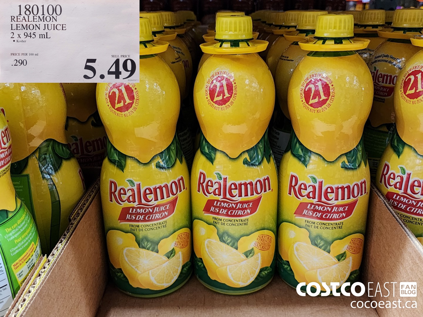 180100 REALEMON LEMON JUICE 2 X 945 ML $5.49