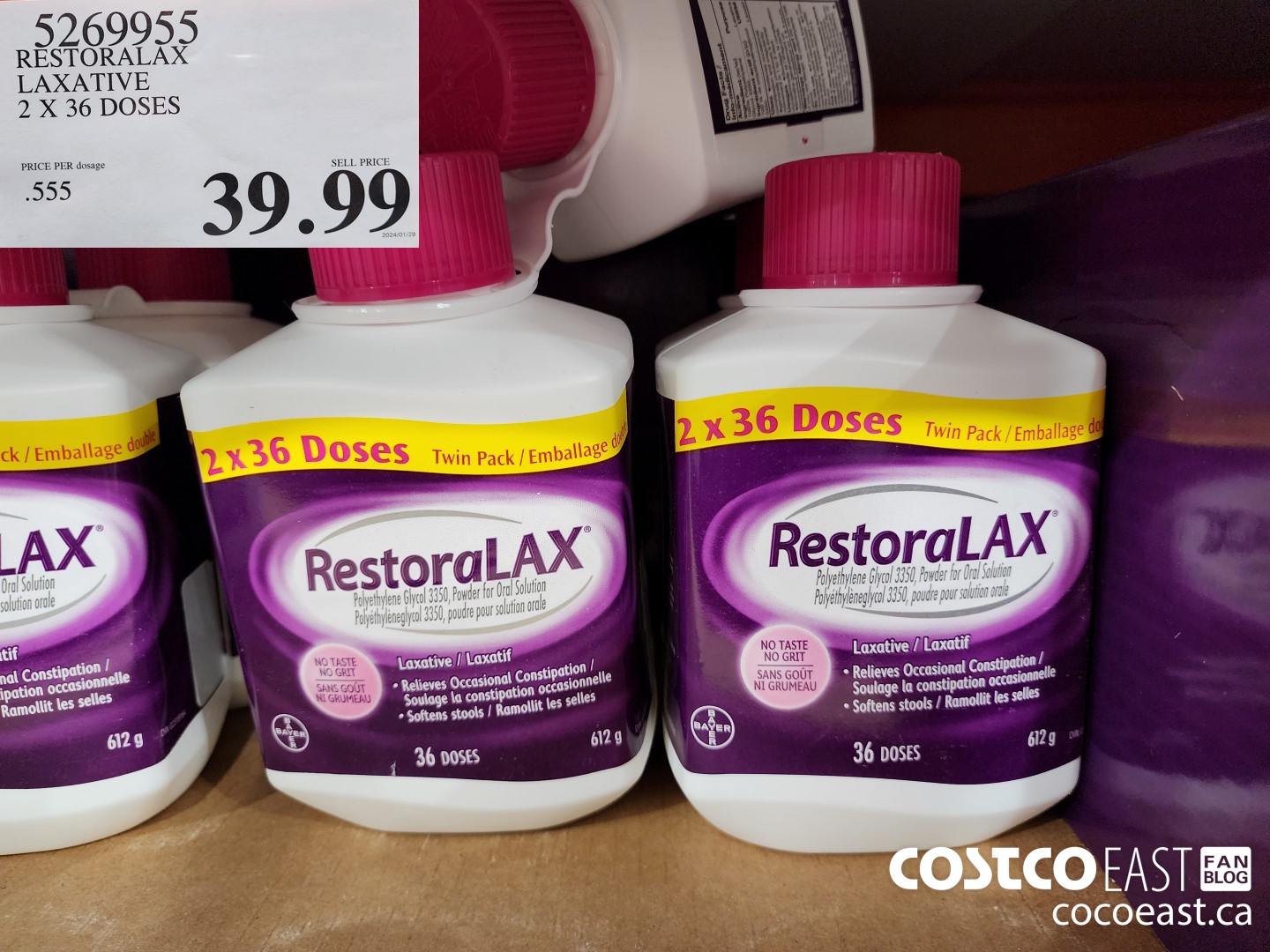 5269955 RESTORALAX LAXATIVE 2 X 36 DOSES $39.99