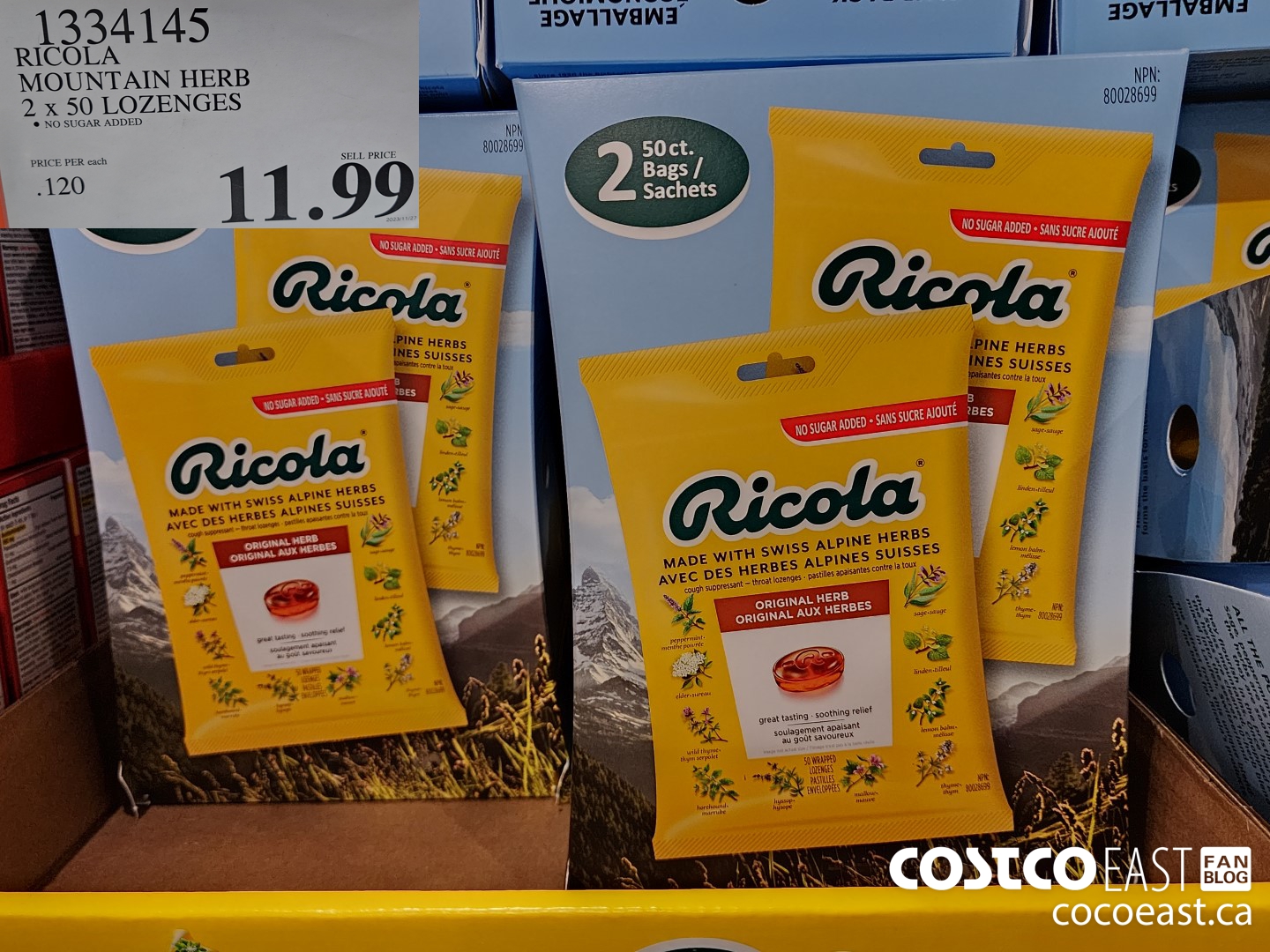 1334145 RICOLA MOUNTAIN HERB 2 X 50 LOZENGES $11.99
