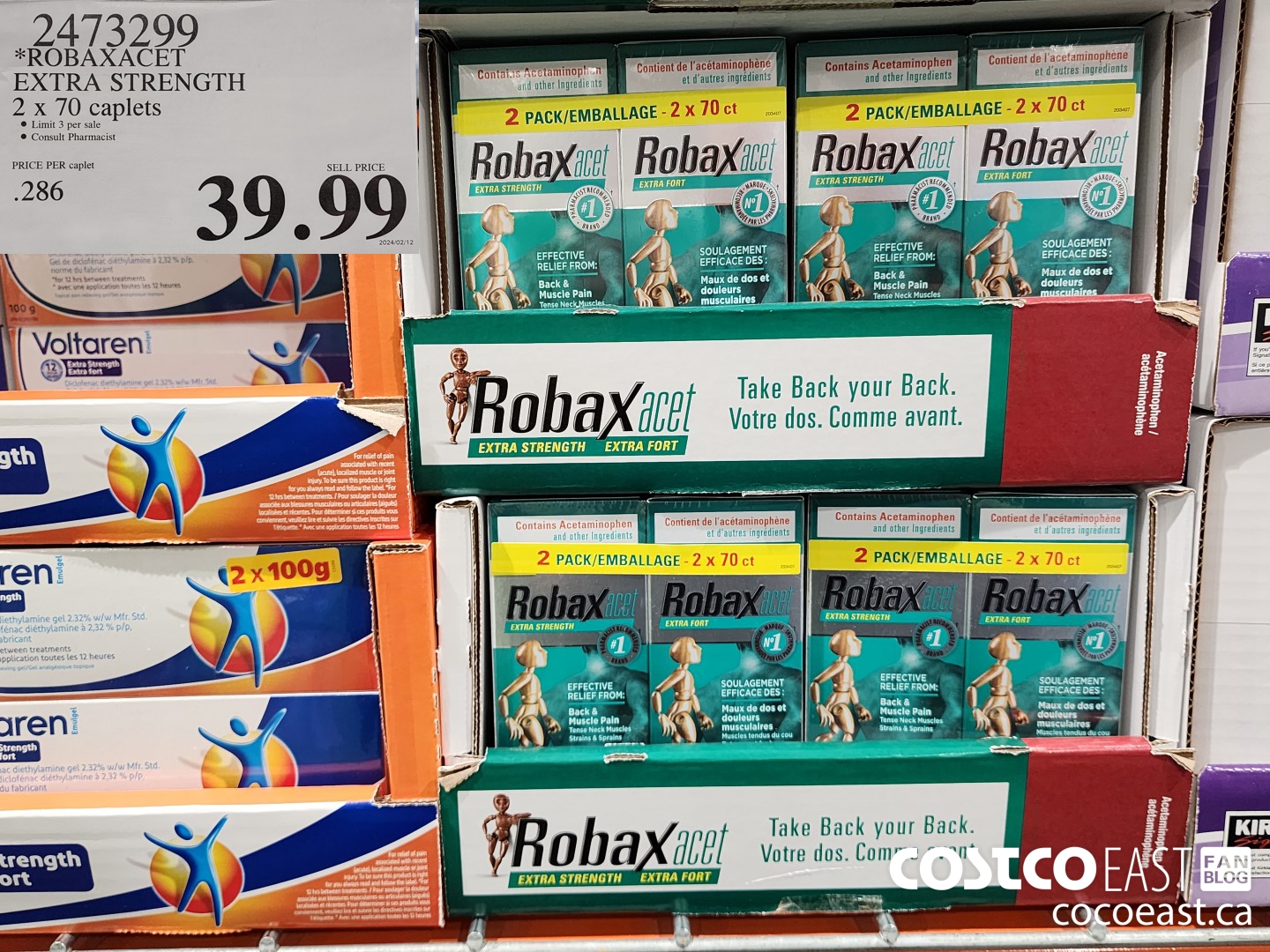 2473299 “ROBAXACET EXTRA STRENGTH 2 x 70 caplets $39.99