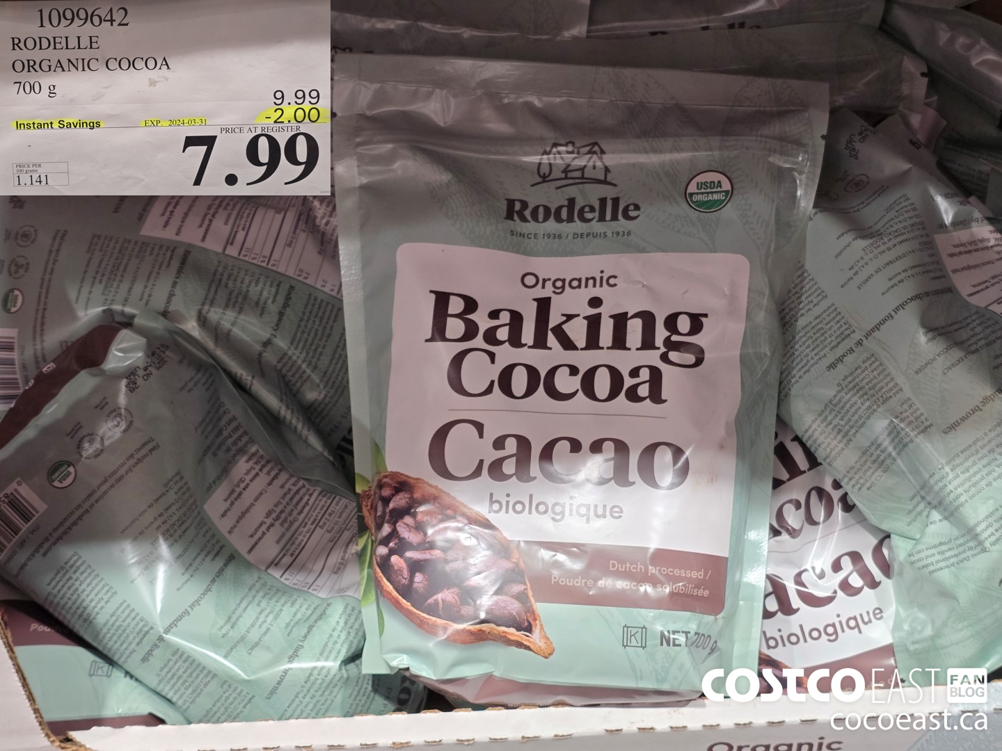 1099642 RODELLE ORGANIC COCOA 700 G ($2.00 INSTANT SAVINGS EXPIRES ON 2024-03-31) $7.99