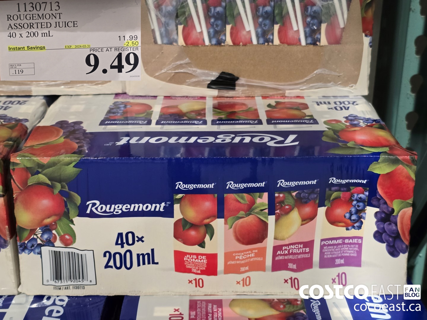 1130713 ROUGEMONT ASSORTED JUICE 40 X 200 ML ($2.50 INSTANT SAVINGS EXPIRES ON 2024-03-31) $9.49
