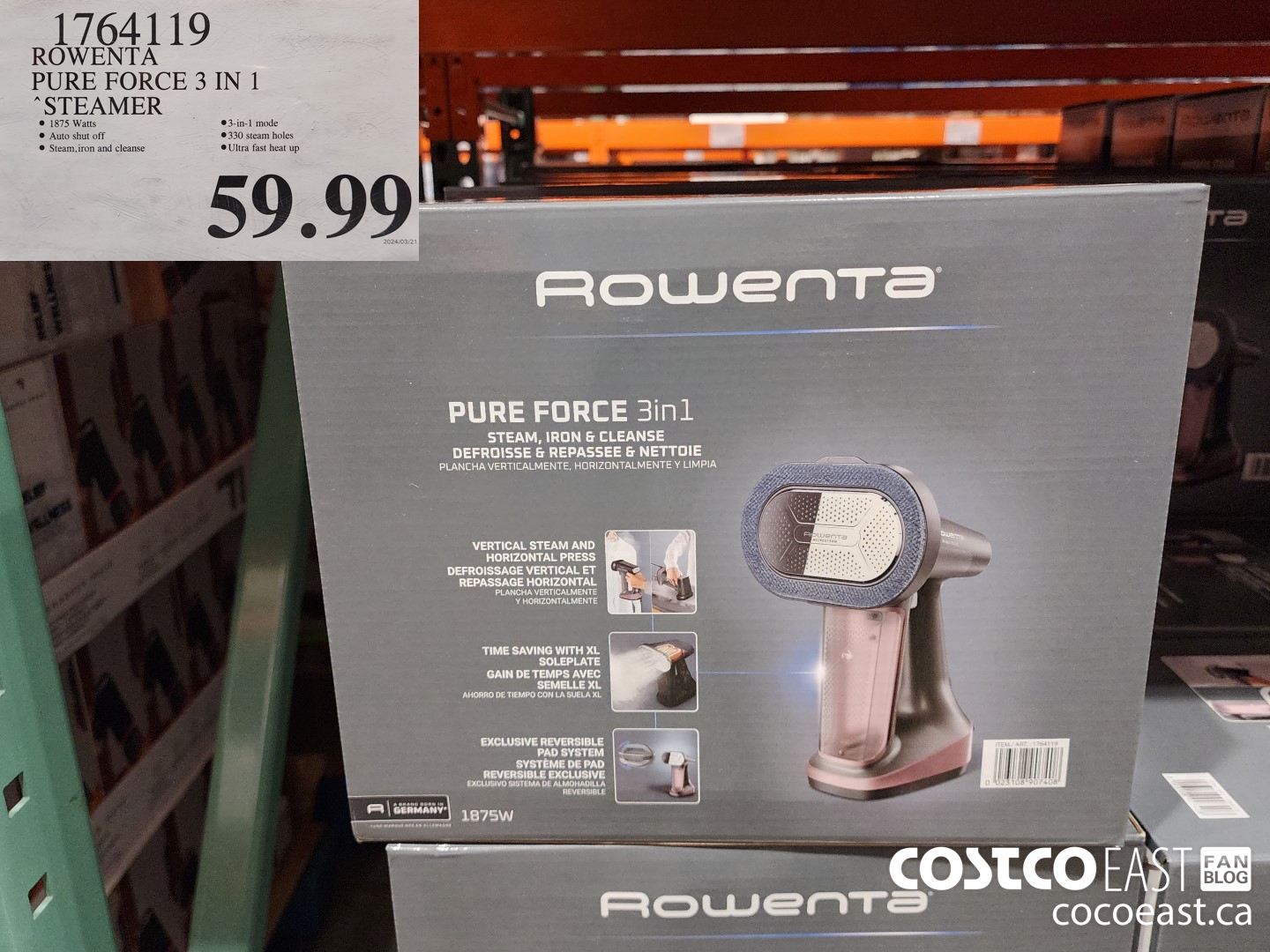 1764119 ROWENTA PURE FORCE 3 IN 1 “STEAMER $59.99