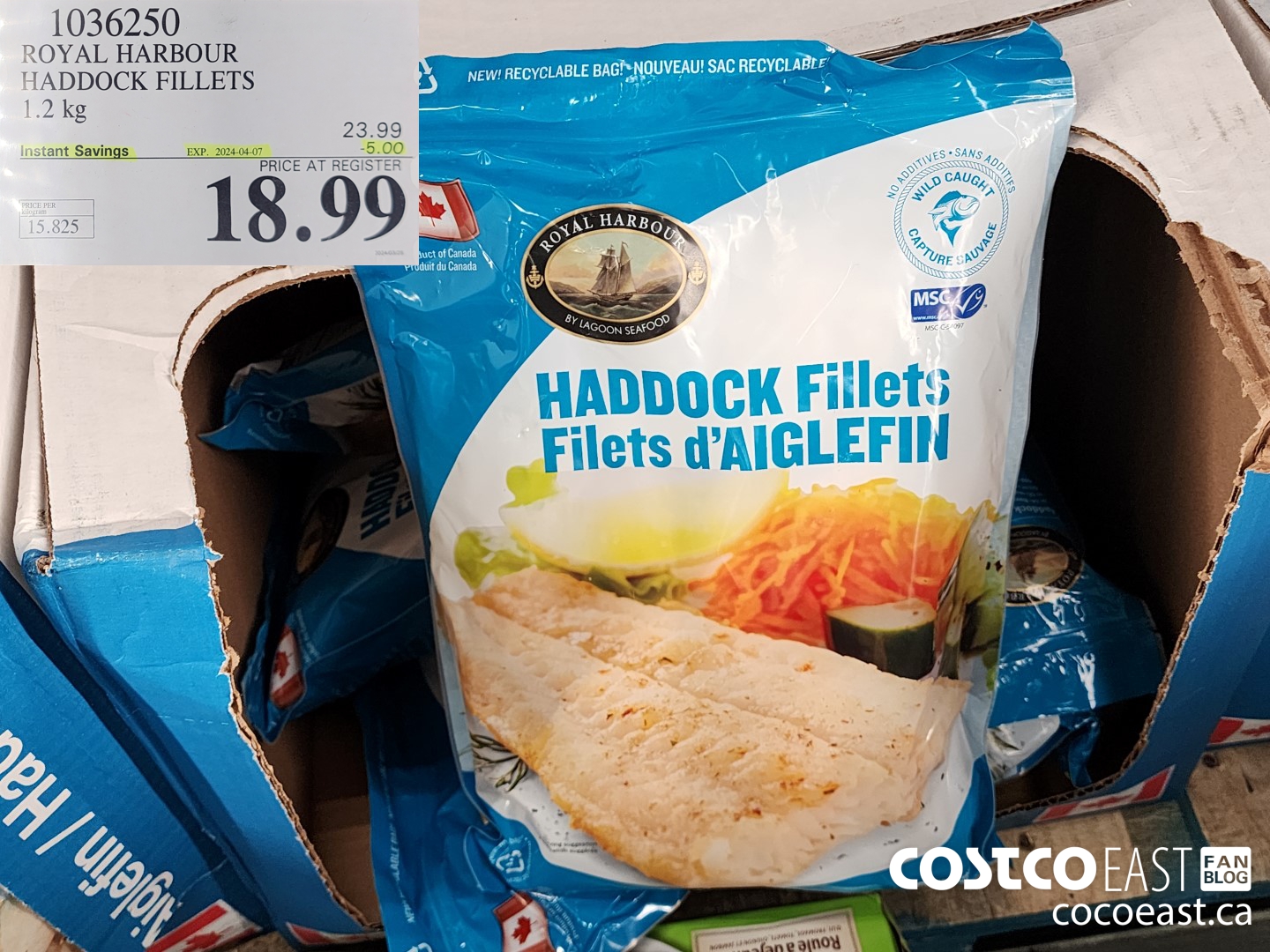 1036250 ROYAL HARBOUR HADDOCK FILLETS 1.2 KG ($5.00 INSTANT SAVINGS EXPIRES ON 2024-04-07) $18.99