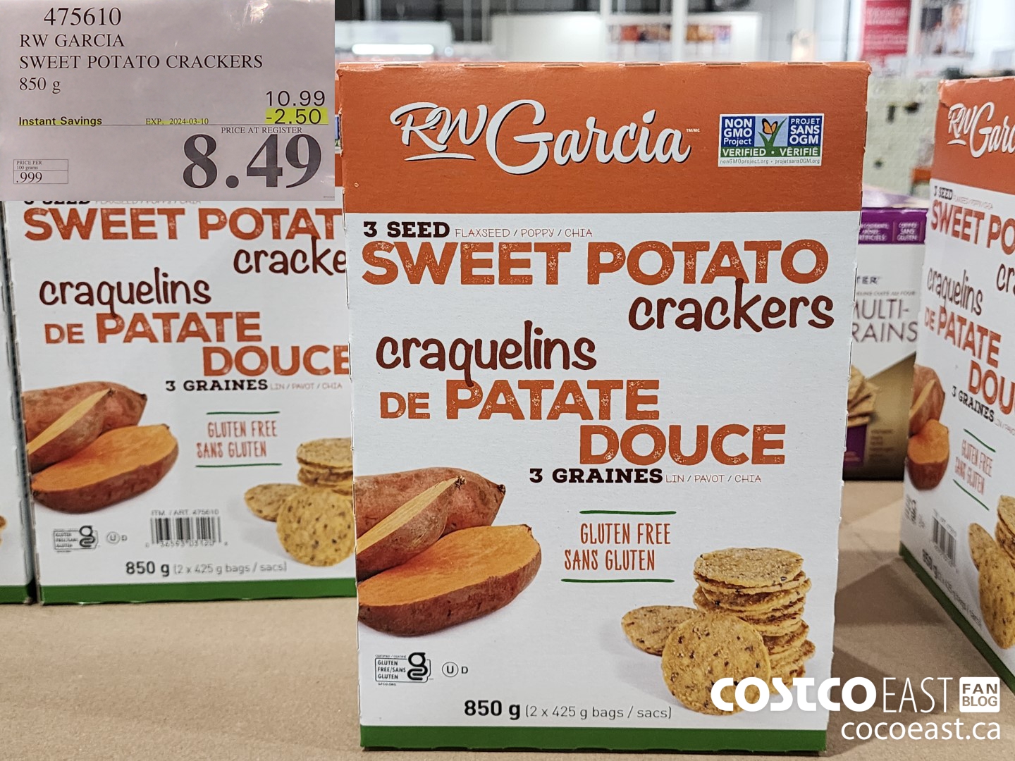 475610 RW GARCIA SWEET POTATO CRACKERS 850 G ($2.50 INSTANT SAVINGS EXPIRES ON 2024-03-10) $8.49