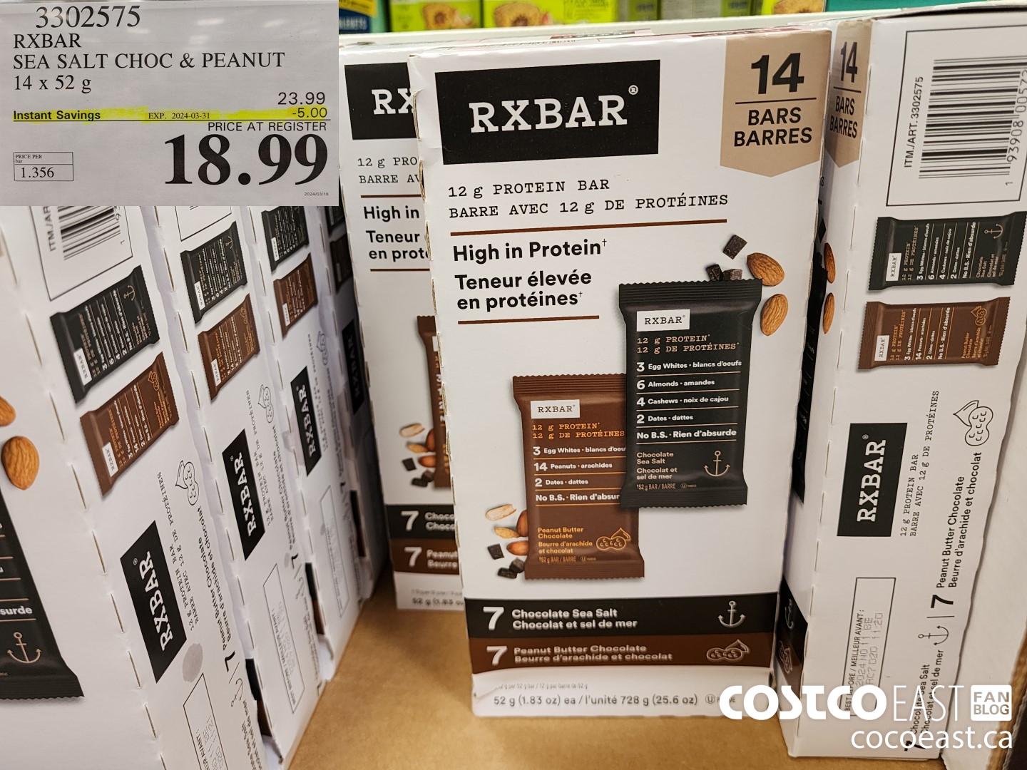 3302575 RXBAR SEA SALT CHOC & PEANUT 14 x 52g ($5.00 INSTANT SAVINGS EXPIRES ON 2024-03-31) $18.99