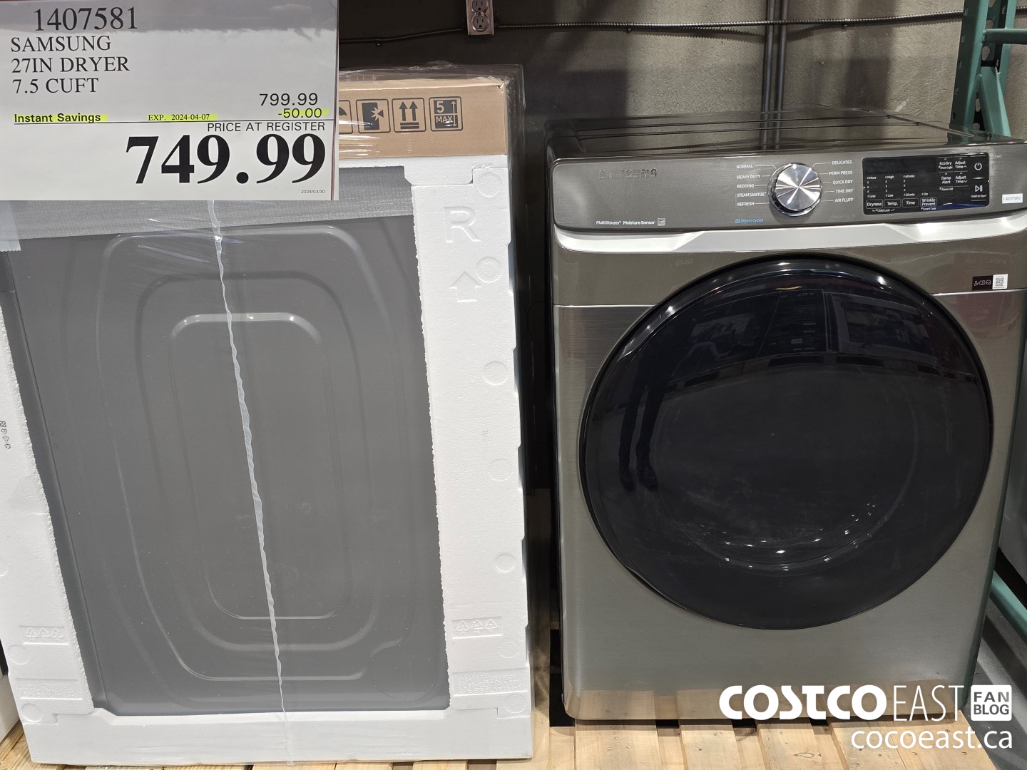 1407581 SAMSUNG 27IN DRYER 7.5 CUFT ($50.00 INSTANT SAVINGS EXPIRES ON 2024-04-07) $749.99