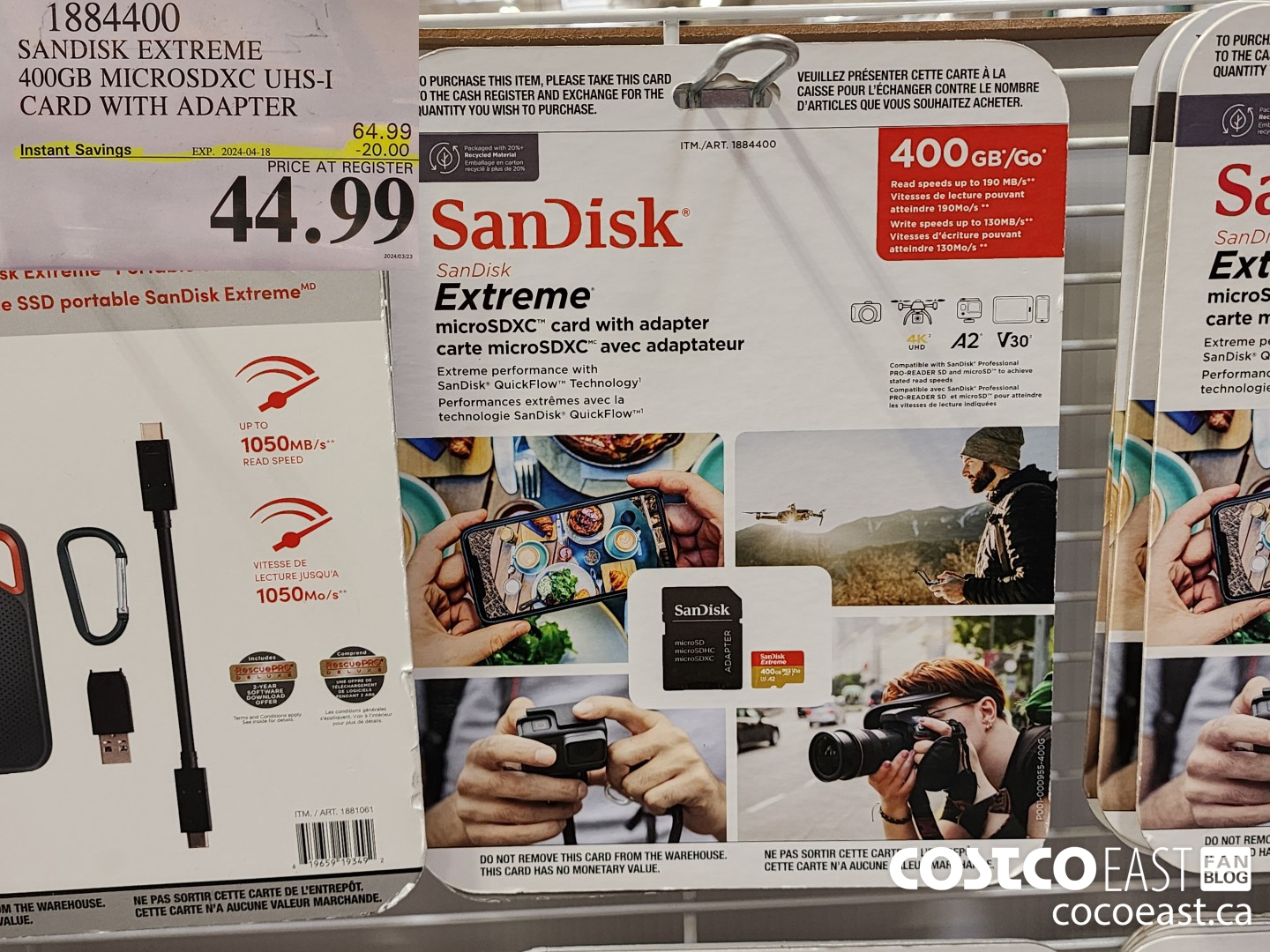 1884400 SANDISK EXTREME 400GB MICROSDXC UHS-I WITH ADAPTER ($20.00 INSTANT SAVINGS EXPIRES ON 2024-04-18) $44.99