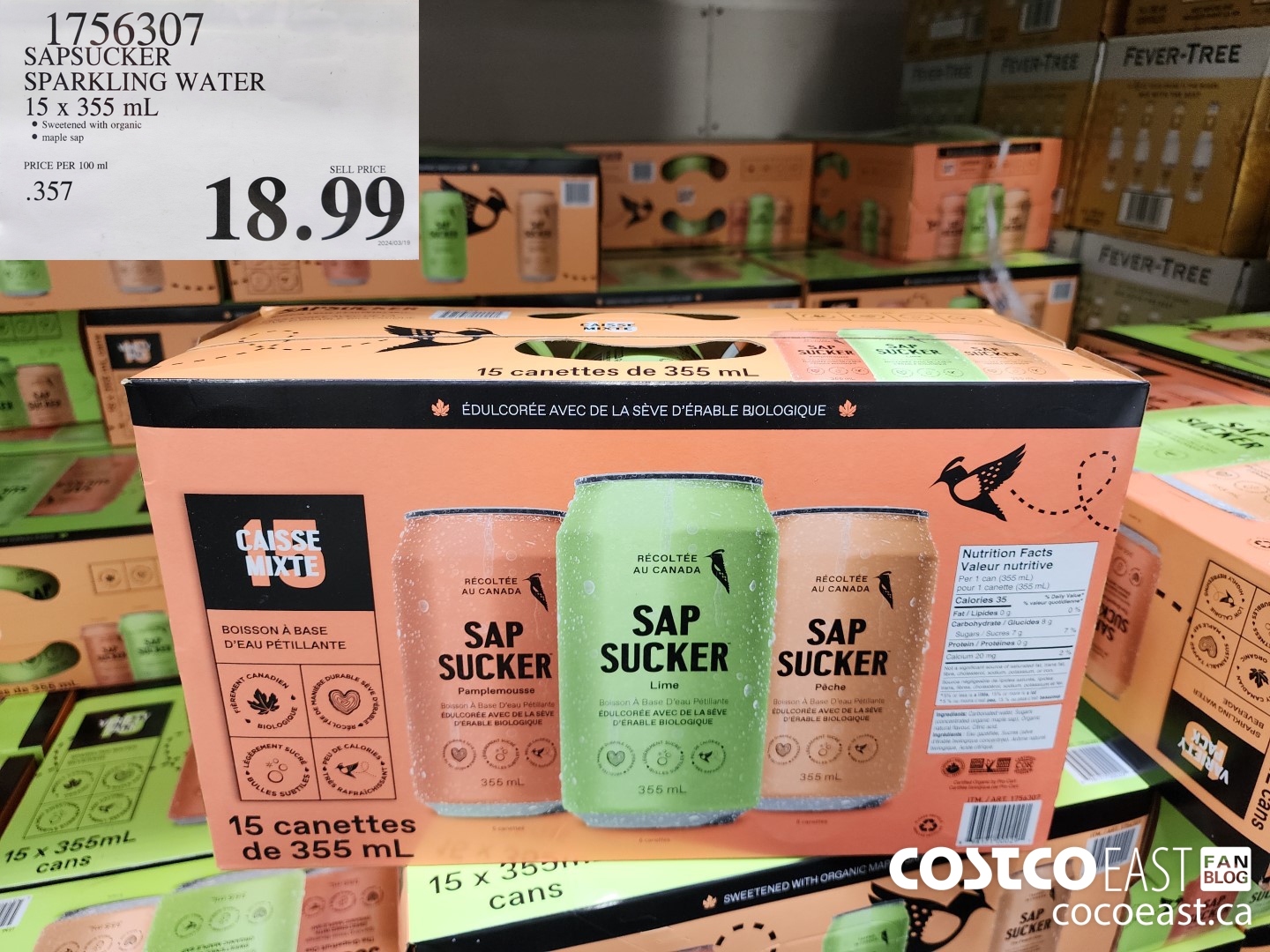 1756307 SAPSUCKER SPARKLING WATER 15 x 355 mL $18.99