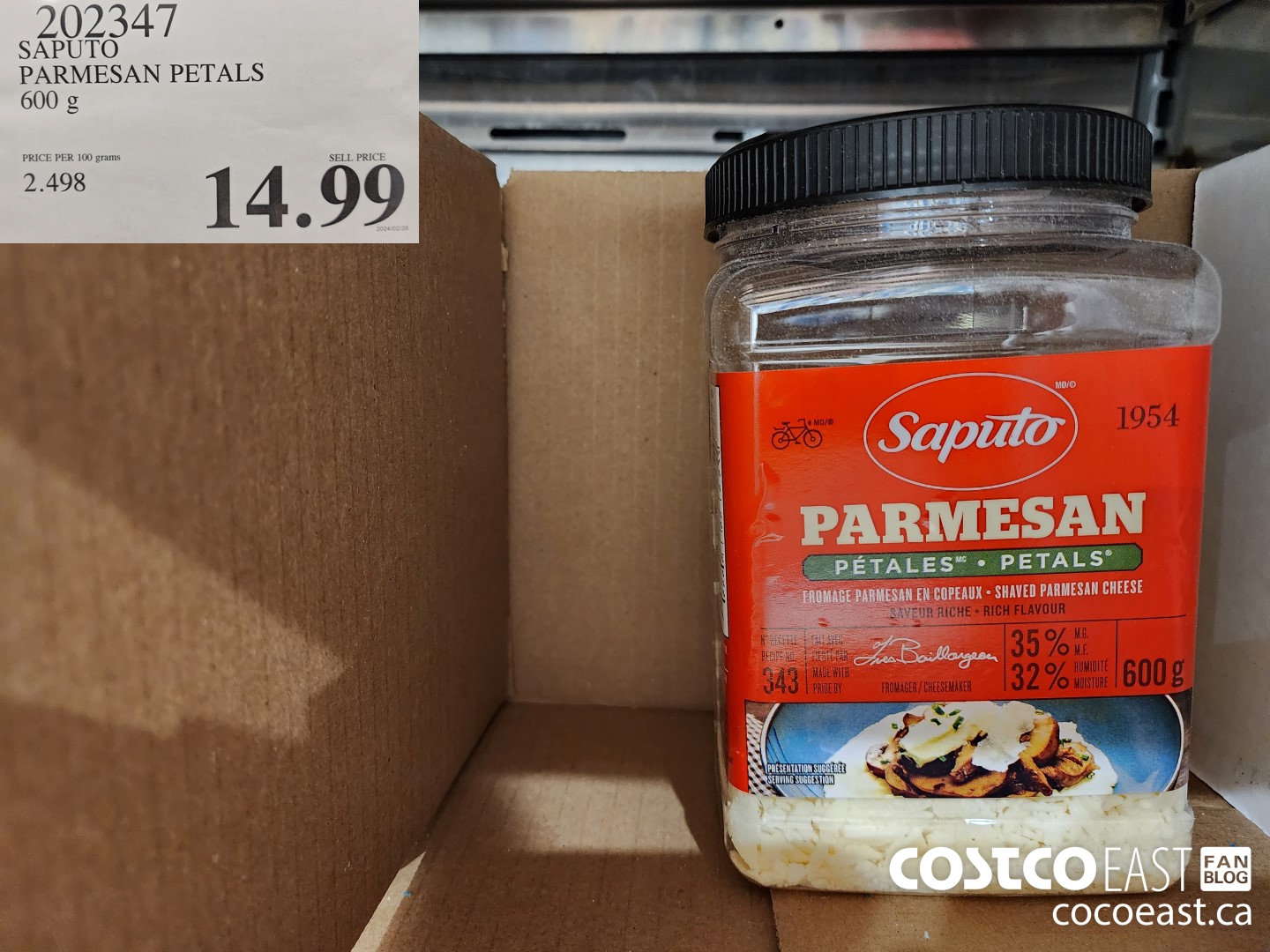 202347 SAPUTO PARMESAN PETALS 600 G $14.99