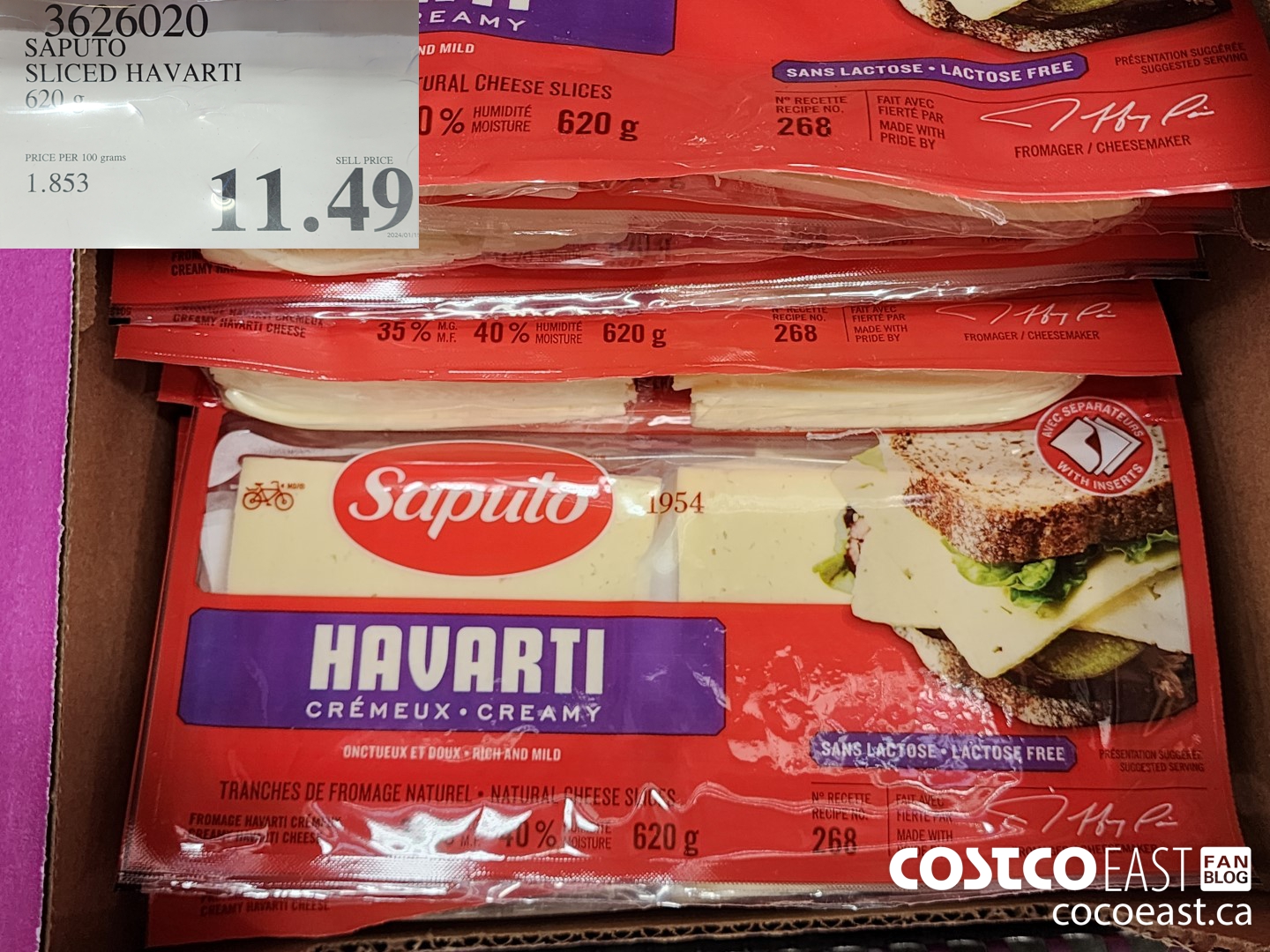 3626020 SAPUTO SLICED HAVARTI 620 G $11.49