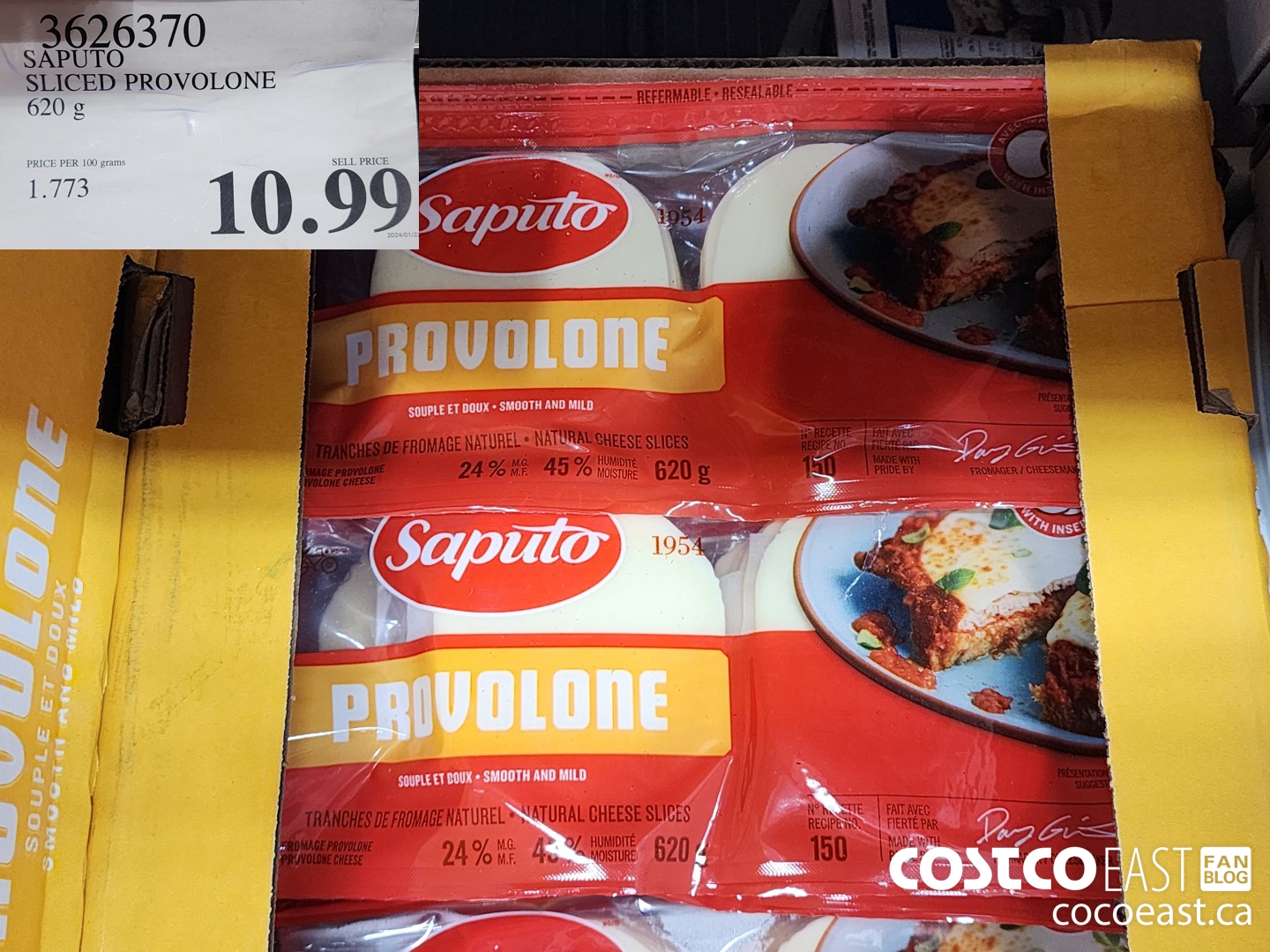 3626370 SAPUTO SLICED PROVOLONE 620G $10.99