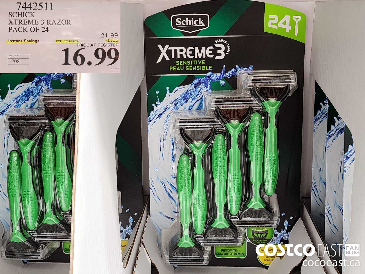 7442511 SCHICK XTREME3 RAZOR PACK OF 24 ($5.00 INSTANT SAVINGS EXPIRES ON 2024-03-03) $16.99