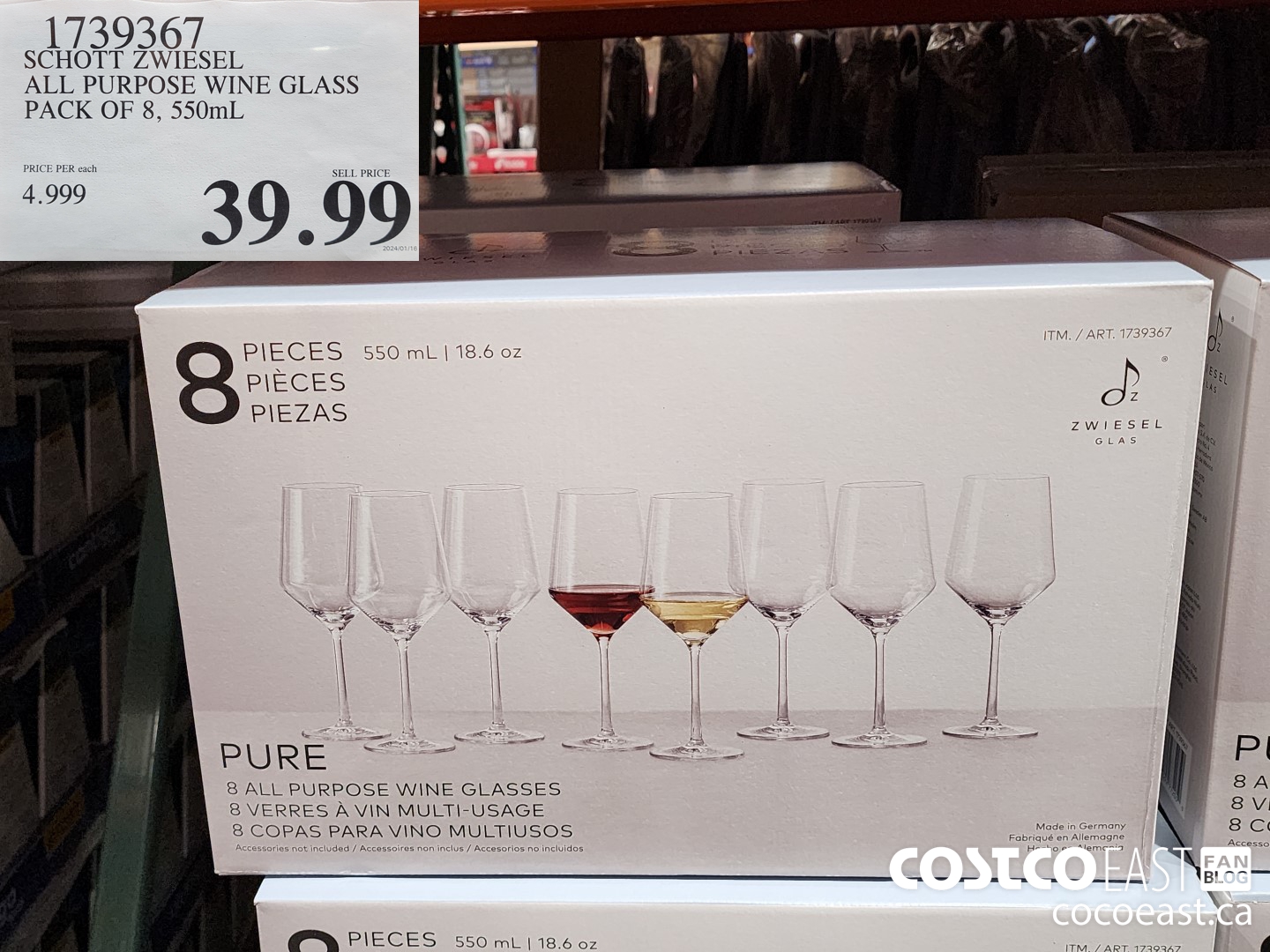 1739367 SCHOTT ZWIESEL ALL PURPOSE WINE GLASS PACK OF 8, 550mL $39.99