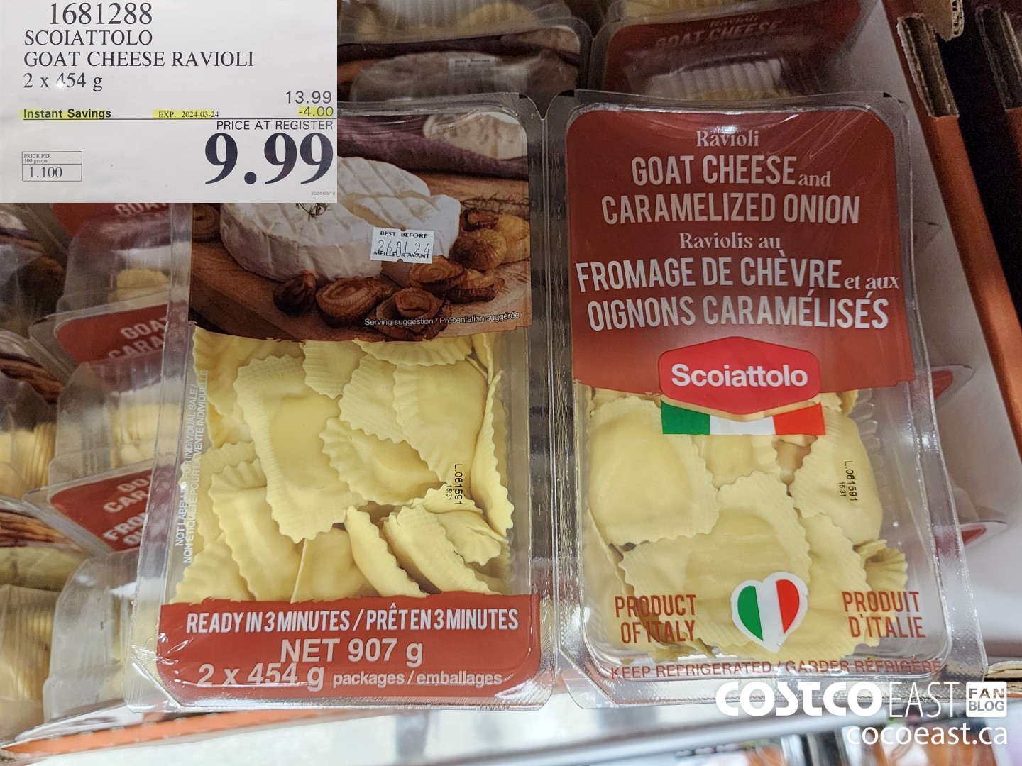 1681288 SCOIATTOLO GOAT CHEESE RAVIOLI 2x 454 G ($4.00 INSTANT SAVINGS EXPIRES ON 2024-03-24) $9.99