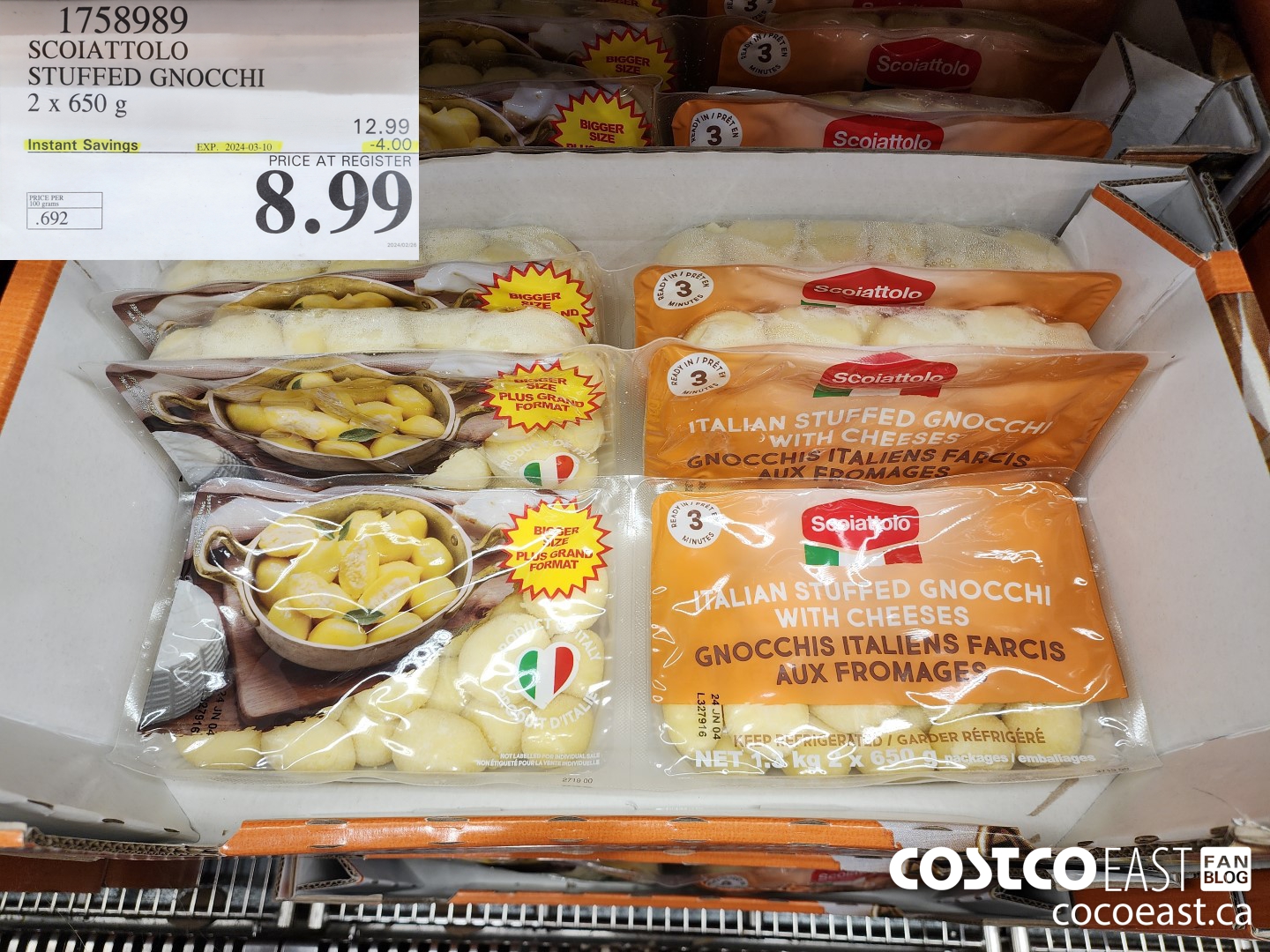 1758989 SCOIATTOLO STUFFED GNOCCHI 2 x 650 g ($4.00 INSTANT SAVINGS EXPIRES ON 2024-03-10) $8.99