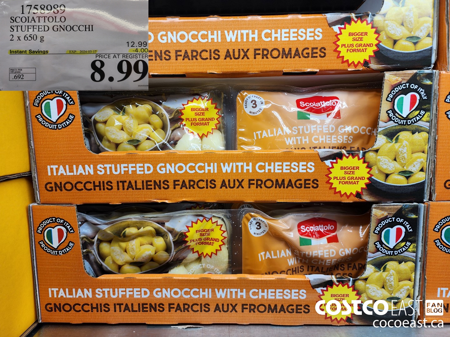 1758989 SCOIATTOLO STUFFED GNOCCHI 2 x 650 g ($4.00 INSTANT SAVINGS EXPIRES ON 2024-03-17) $8.99