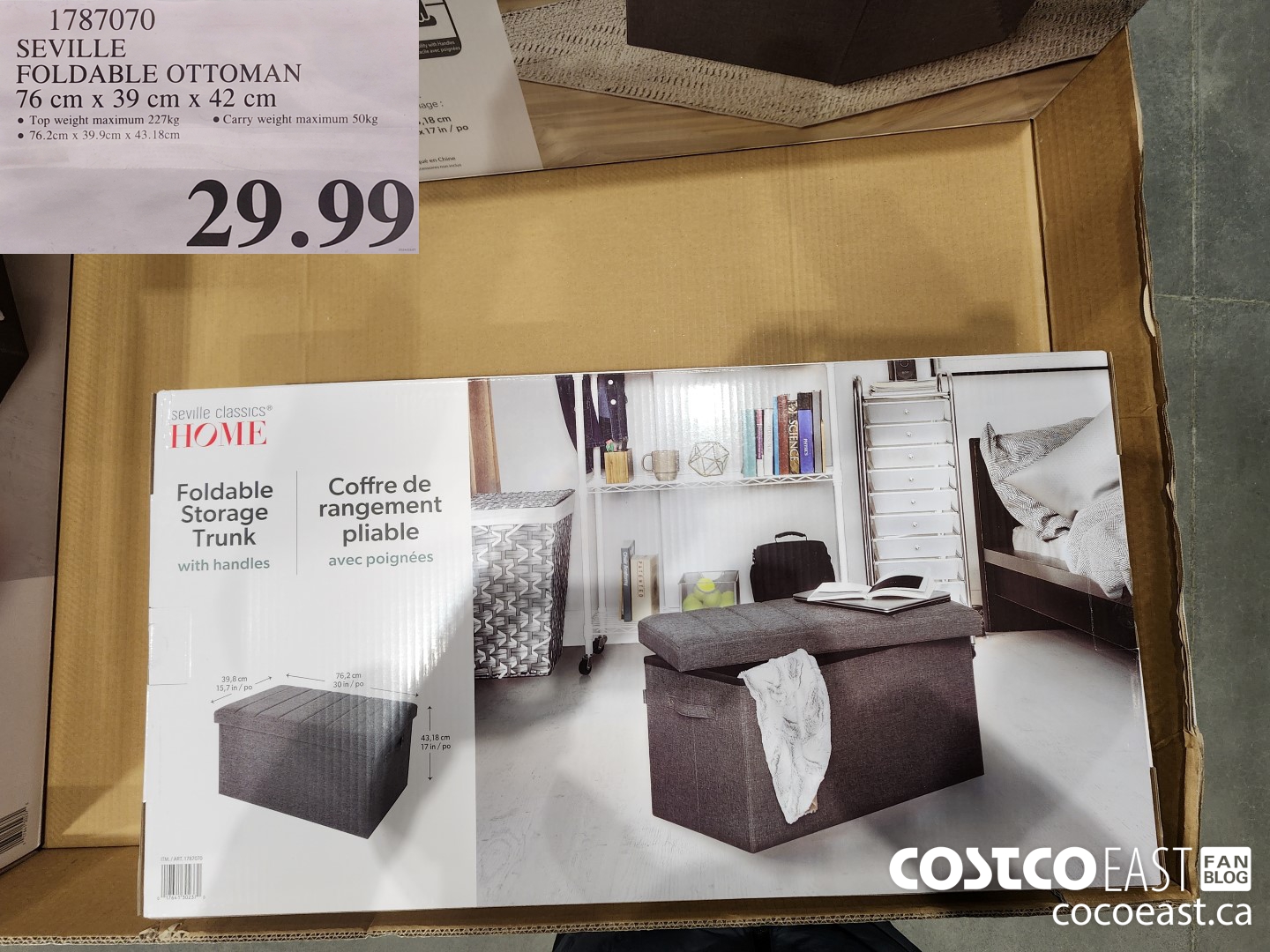 1787070 SEVILLE FOLDABLE OTTOMAN 76 cm x 39 cm x 42 cm $29.99