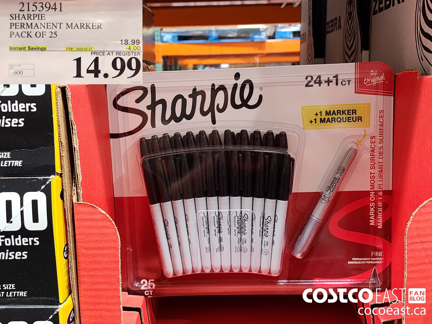 2153941 SHARPIE PERMINENT MARKER PACK OF 25 ($4.00 INSTANT SAVINGS EXPIRES ON 2024-03-17) $14.99