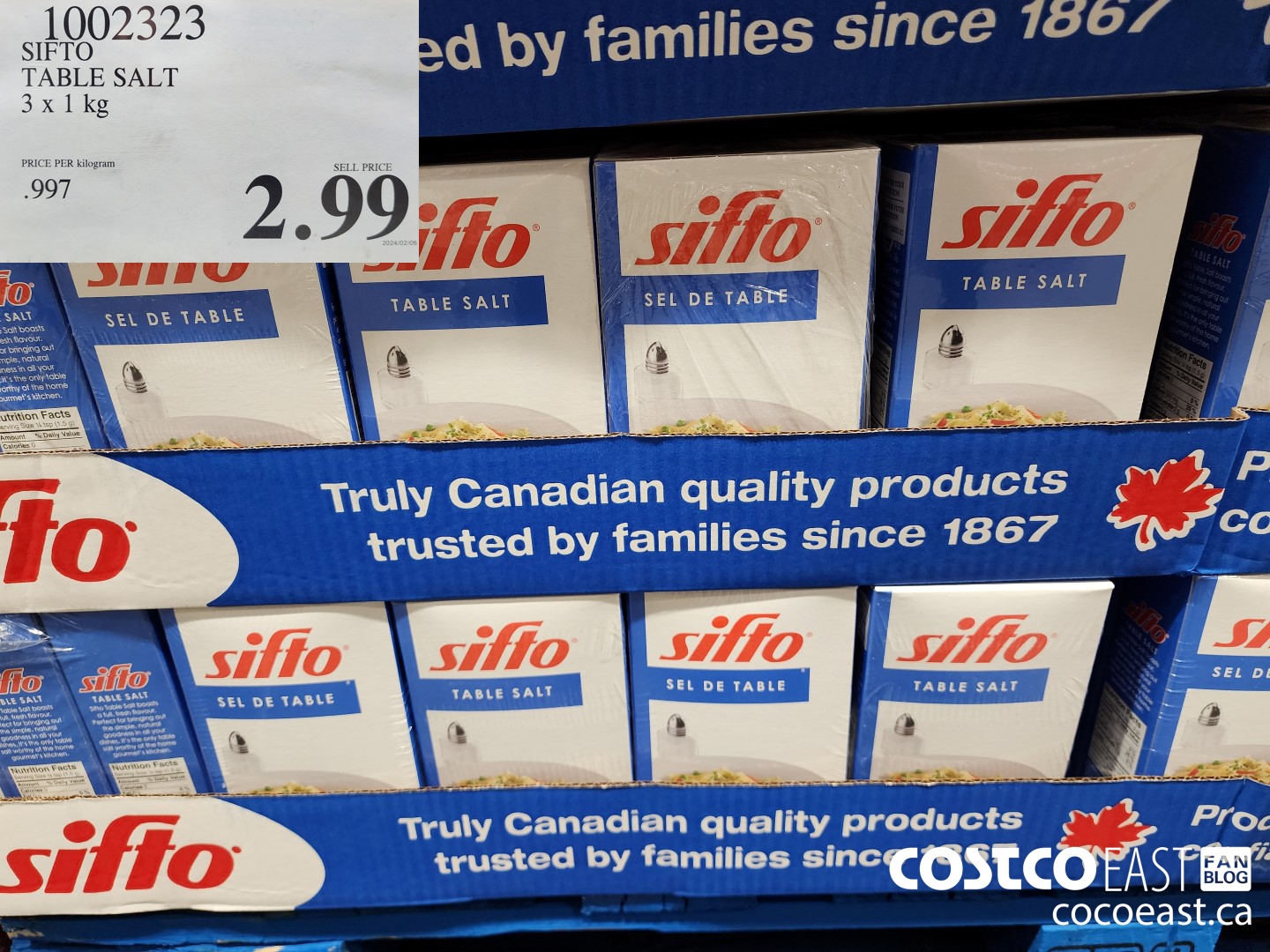 1002323 SIFTO TABLE SALT 3 x 1kg $2.99