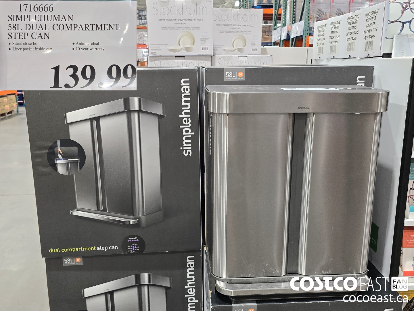 1716666 SIMPLEHUMAN 58L DUAL COMPARTMENT STEP CAN $139.99