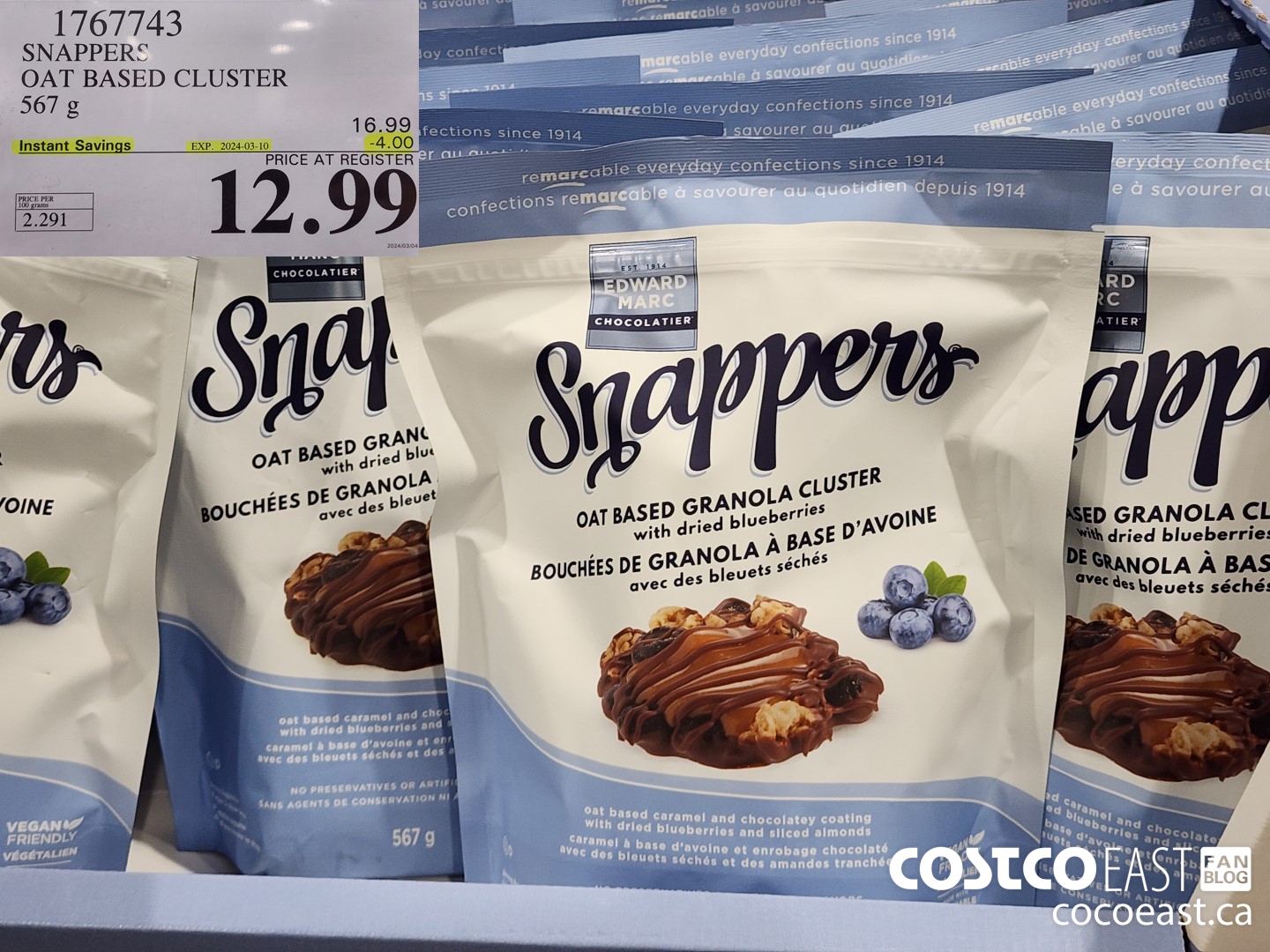 1767743 SNAPPERS OAT BASED CLUSTER 567 g ($4.00 INSTANT SAVINGS EXPIRES ON 2024-03-10) $12.99