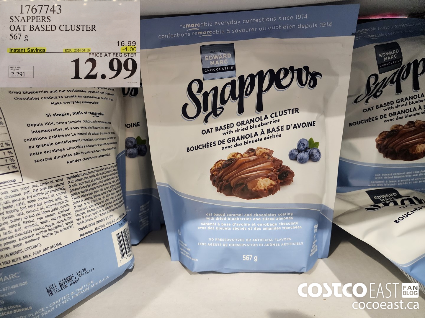 1767743 SNAPPERS OAT BASED CLUSTER 567 g ($4.00 INSTANT SAVINGS EXPIRES ON 2024-03-10) $12.99