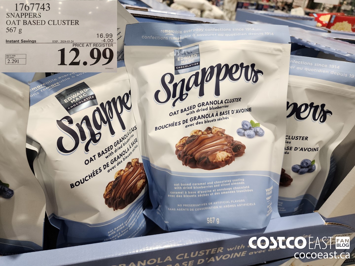 1767743 SNAPPERS OAT BASED CLUSTER 567 g ($4.00 INSTANT SAVINGS EXPIRES ON 2024-03-24) $12.99