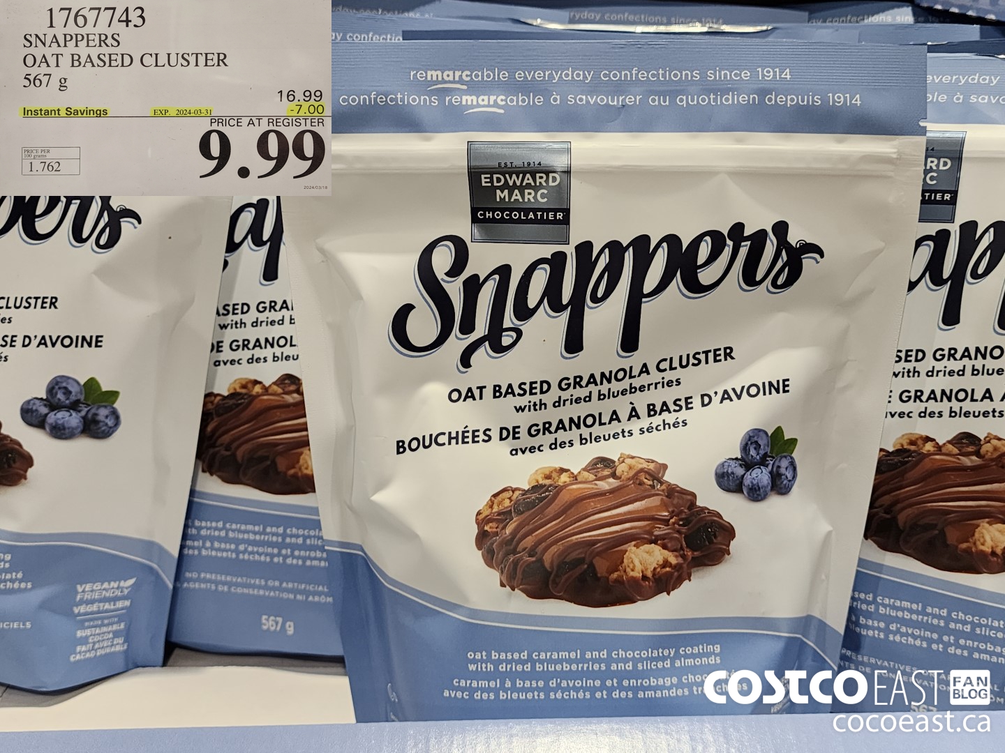 1767743 SNAPPERS OAT BASED CLUSTER 567 g ($7.00 INSTANT SAVINGS EXPIRES ON 2024-03-24) $9.99