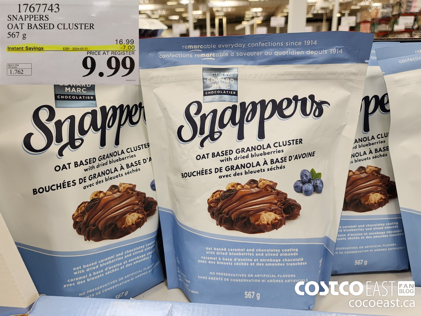 1767743 SNAPPERS OAT BASED CLUSTER 567 g ($7.00 INSTANT SAVINGS EXPIRES ON 2024-03-31) $9.99