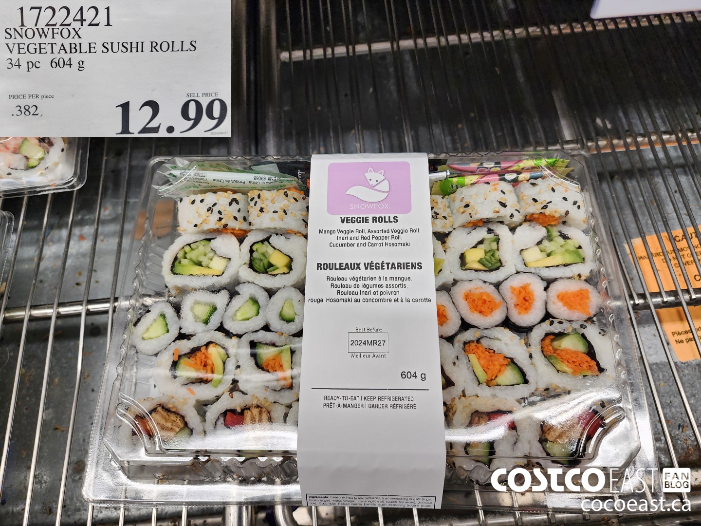 1722421 SNOWFOX VEGETABLE SUSHI ROLLS 34 PC 604 g $12.99