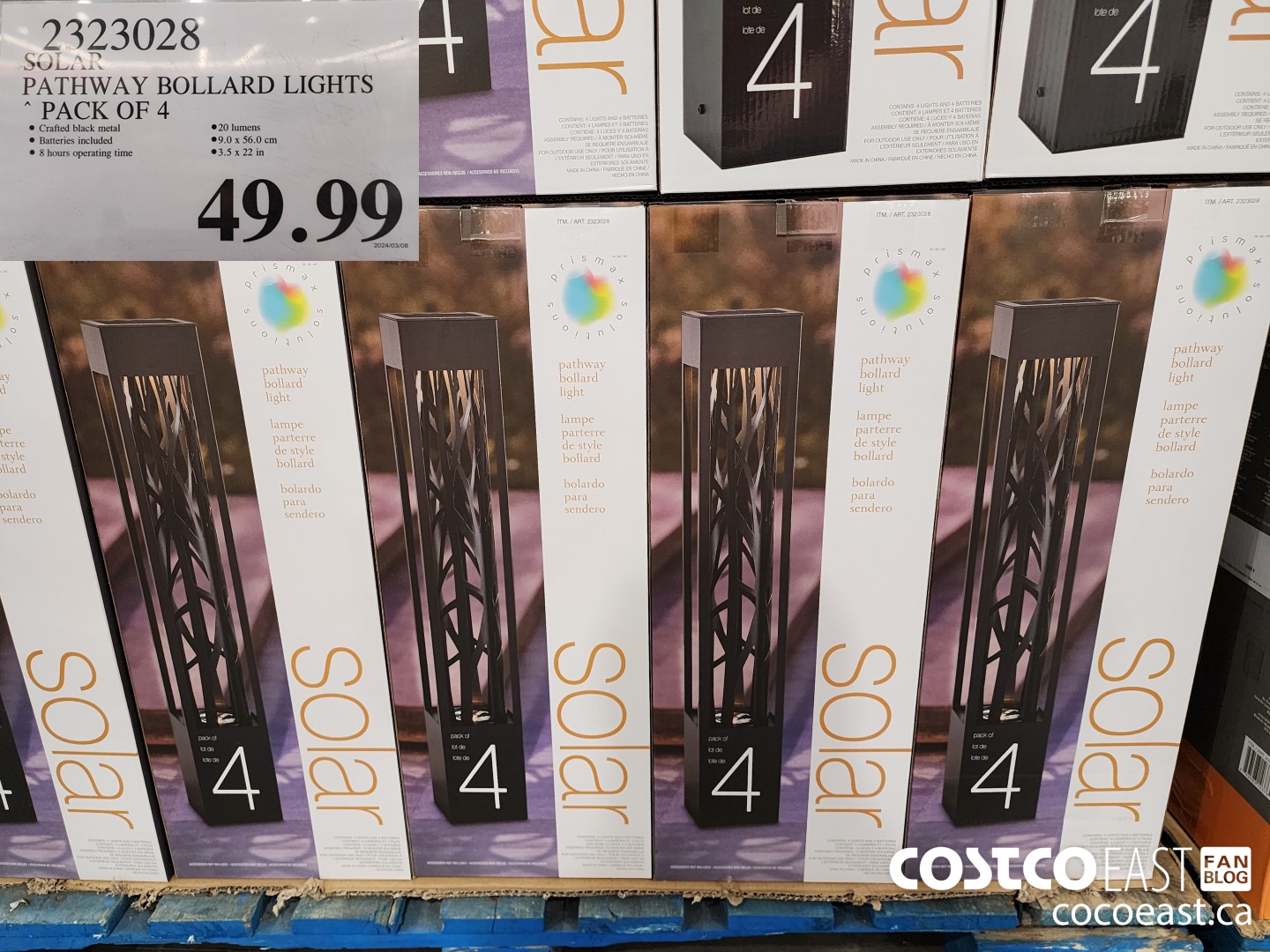 2323028 SOLAR PATHWAY BOLLARD LIGHTS PACK OF 4 $49.99