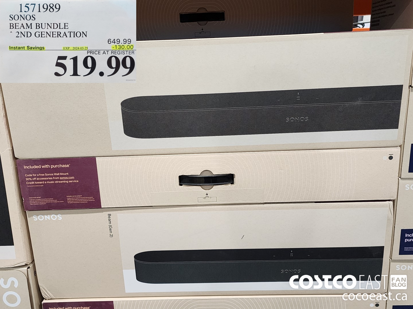 1571989 SONOS BEAM BUNDLE 2ND GENERATION ($130.00 INSTANT SAVINGS EXPIRES ON 2024-03-25) $519.99