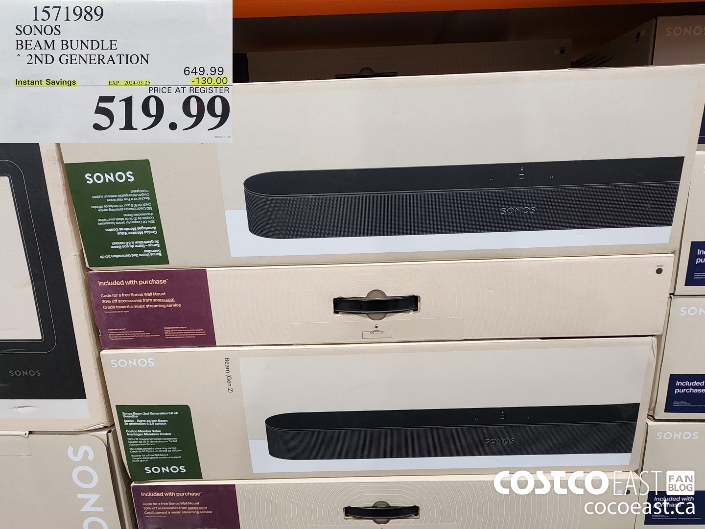 1571989 SONOS BEAM BUNDLE 2ND GENERATION ($130.00 INSTANT SAVINGS EXPIRES ON 2024-03-25) $519.99