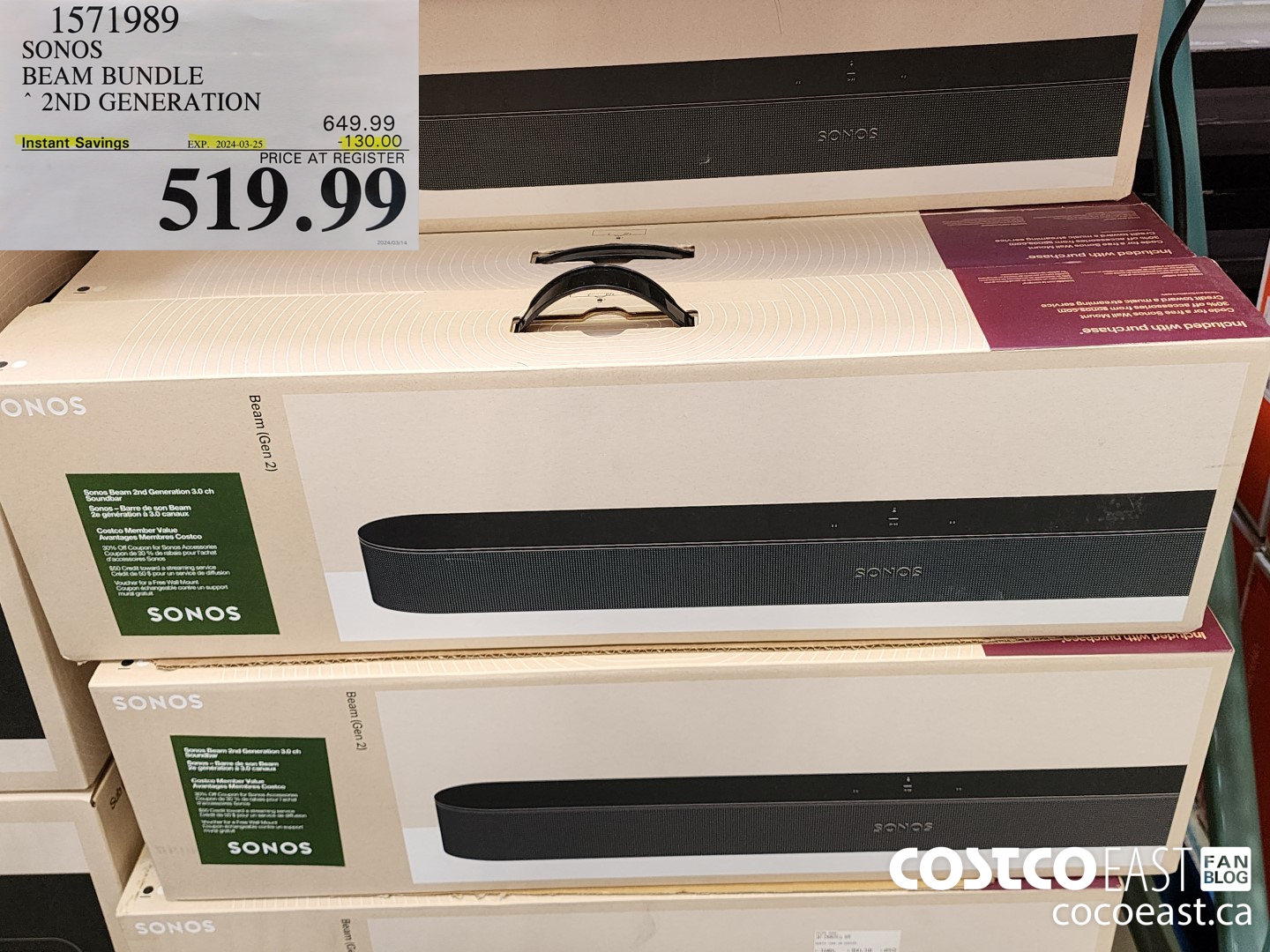 1571989 SONOS BEAM BUNDLE 2ND GENERATION ($130.00 INSTANT SAVINGS EXPIRES ON 2024-03-25) $519.99