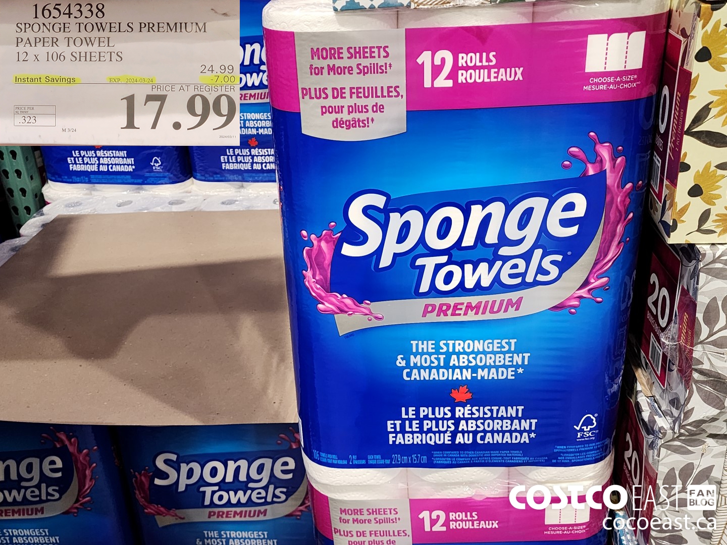 1654338 SPONGE TOWELS PREMIUM PAPER TOWEL 12 x 106 SHEETS ($7.00 INSTANT SAVINGS EXPIRES ON 2024-03-24) $17.99