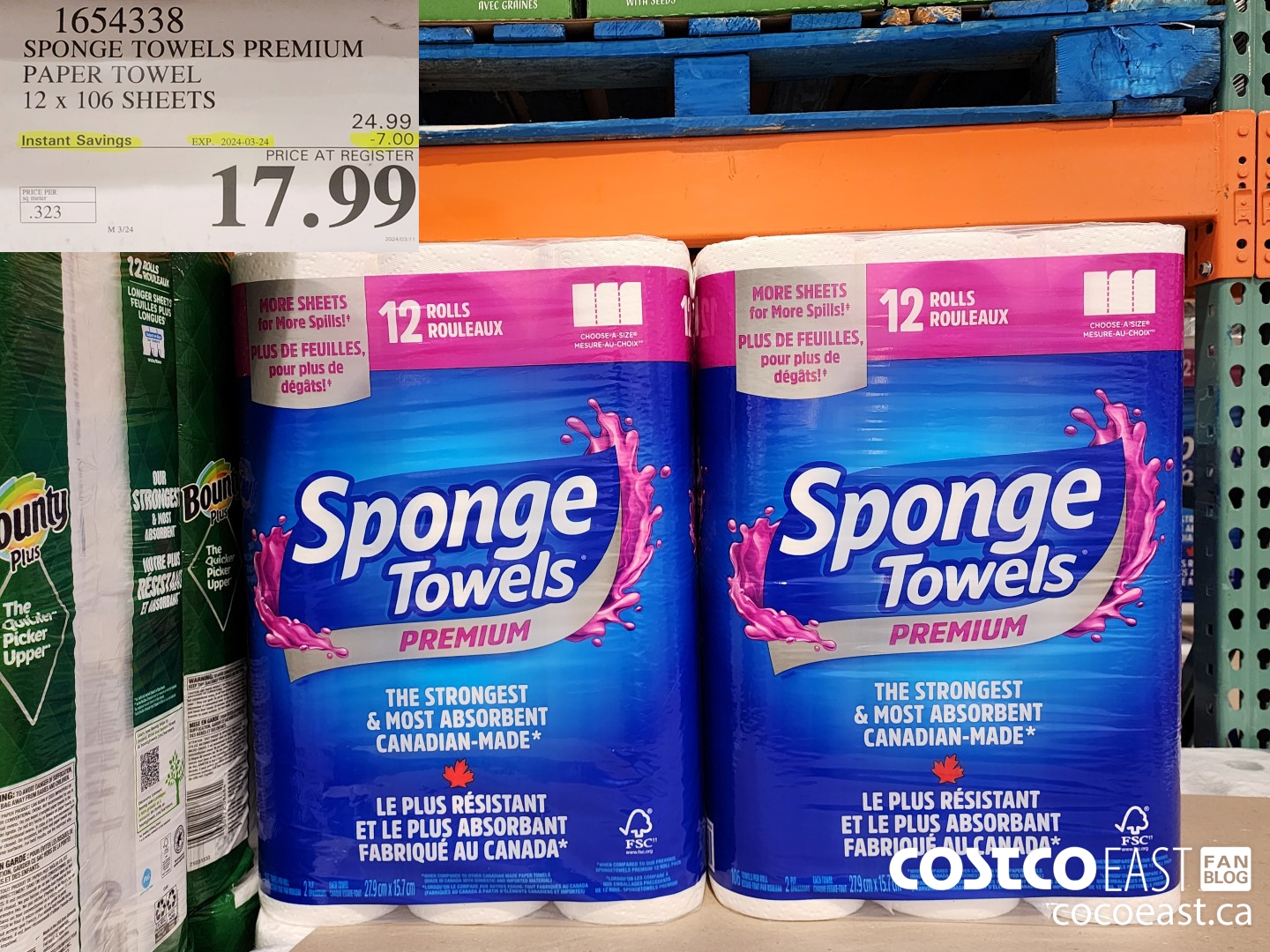 1654338 SPONGE TOWELS PREMIUM PAPER TOWEL 12 x 106 SHEETS ($7.00 INSTANT SAVINGS EXPIRES ON 2024-03-24) $17.99